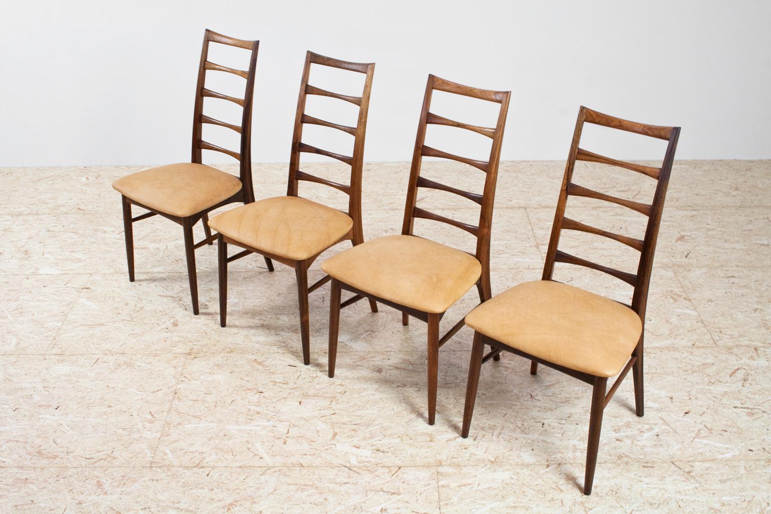 Scandinavian Modern Mid-Century Modern Niels Kofoed Rosewood and Leather Dining Chairs Set of 4 For Sale