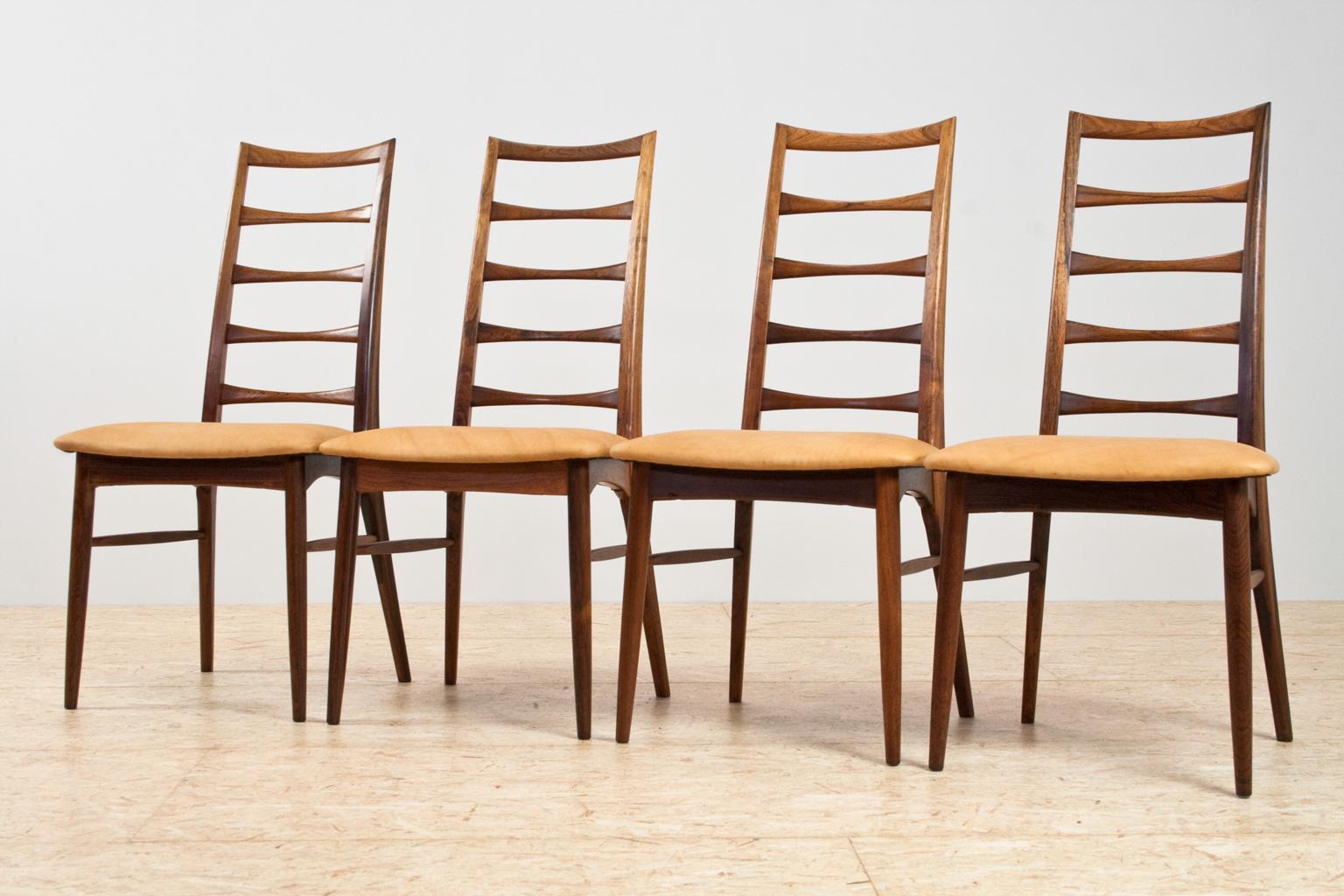 Danish Mid-Century Modern Niels Kofoed Rosewood and Leather Dining Chairs Set of 4 For Sale