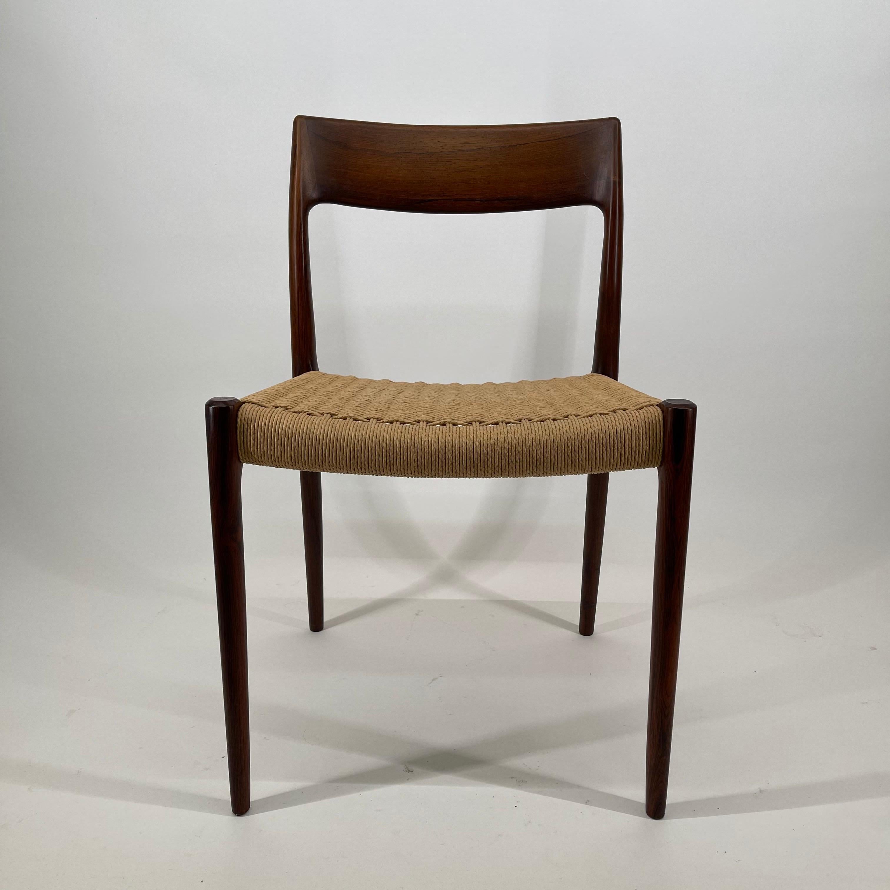 Papercord Mid-Century Modern Niels Otto Møller Model 77 Dining Chairs, Denmark 1960s For Sale