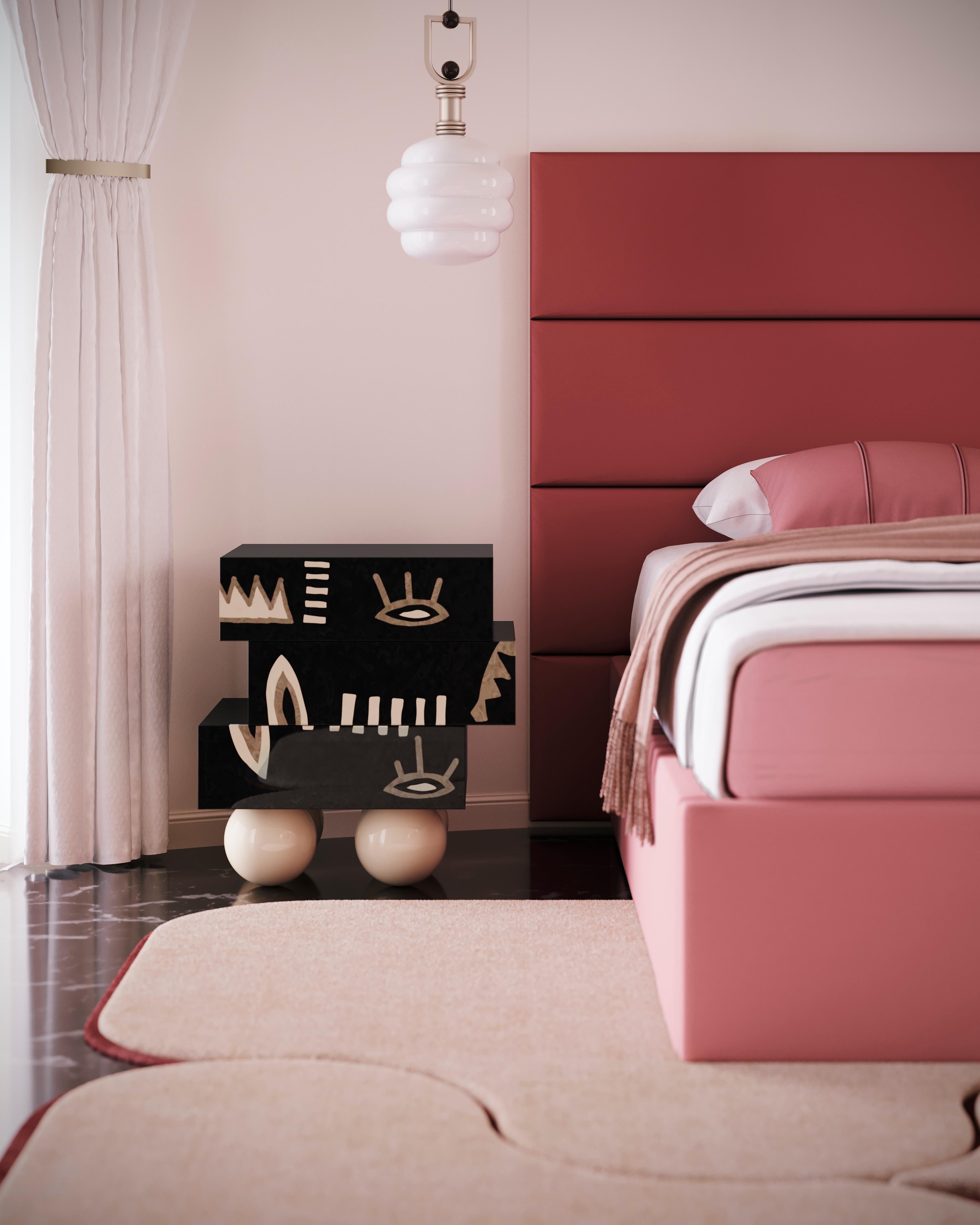 Mid-Century Modern Nighstand Nachttisch Contemporary Design Schwarzes Holz (Moderne) im Angebot