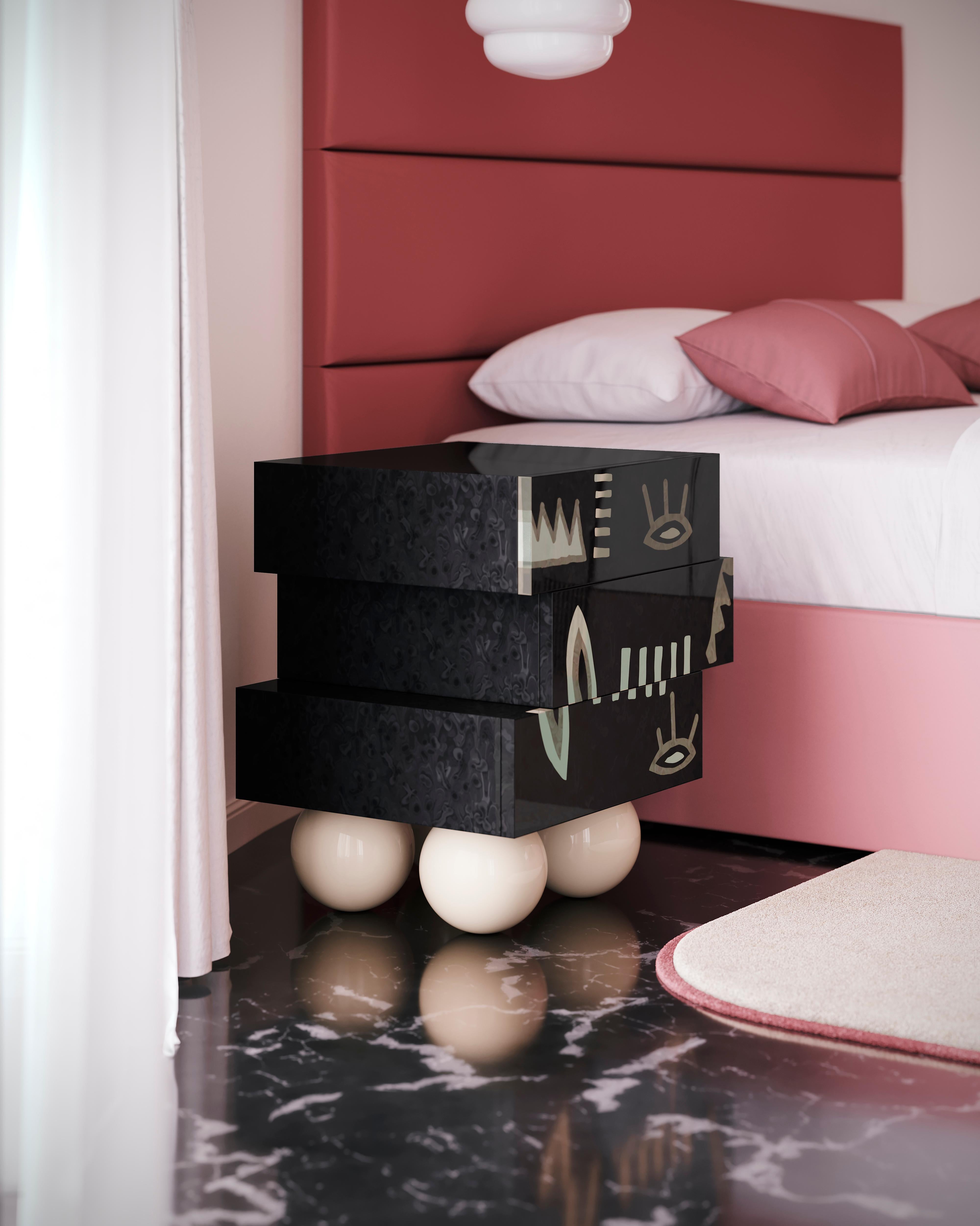 Mid-Century Modern Nighstand Nachttisch Contemporary Design Schwarzes Holz (Portugiesisch) im Angebot