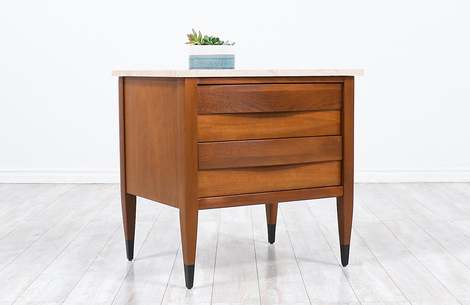 Mid-Century Modern Nightstand with Travertine Top by American of Martinsville In Excellent Condition In Los Angeles, CA