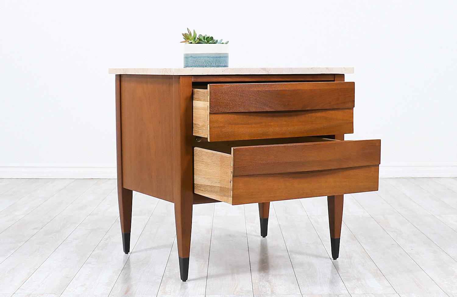 Mid-20th Century Mid-Century Modern Nightstand with Travertine Top by American of Martinsville