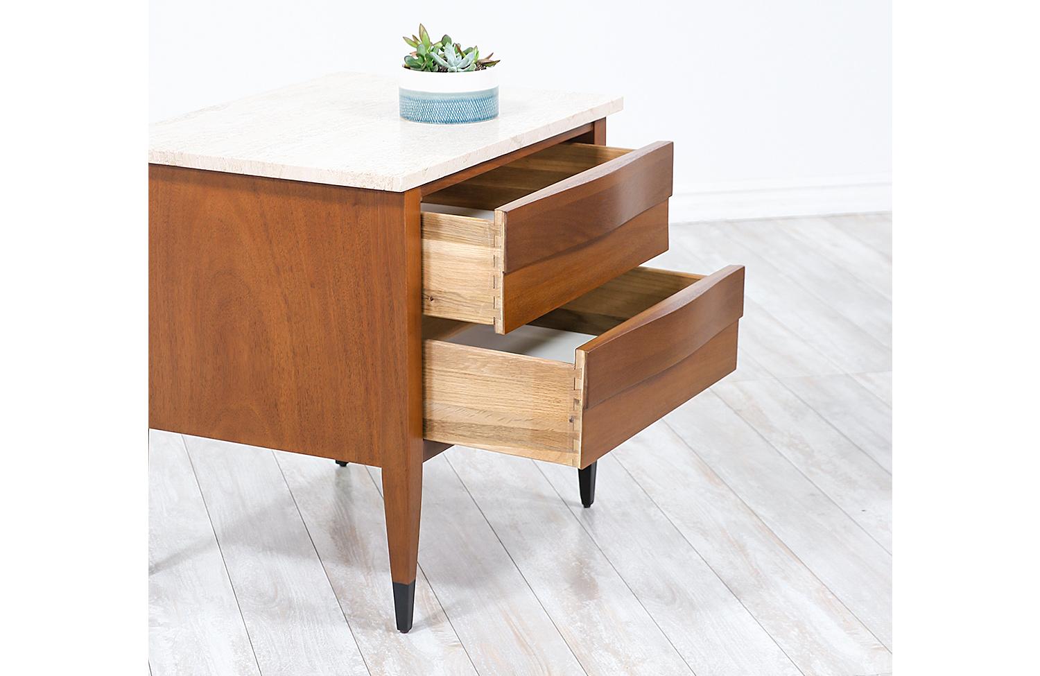 Mid-Century Modern Nightstand with Travertine Top by American of Martinsville 3