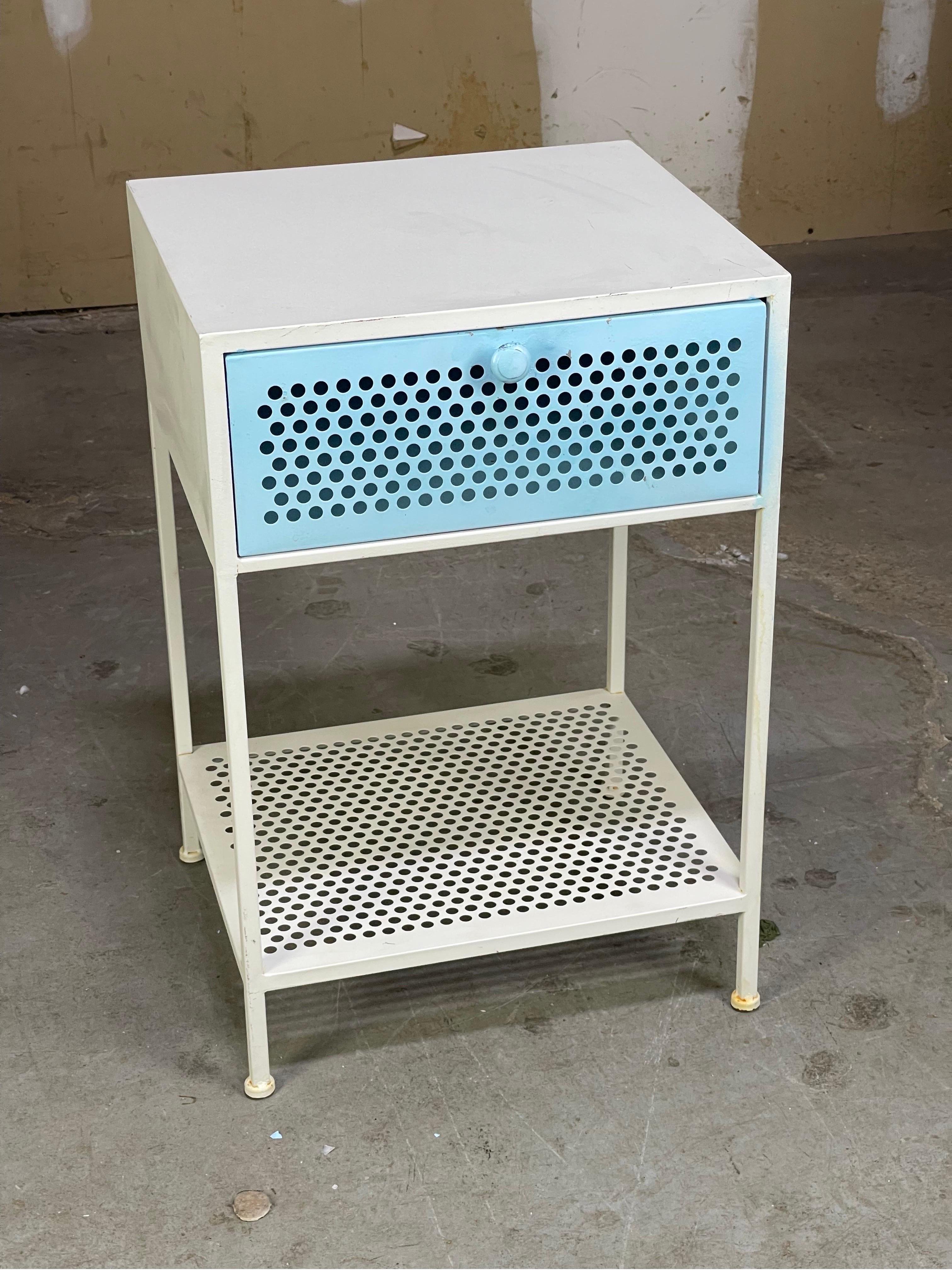 Mid-Century Modern Mid Century Modern Nightstand Side Table in Painted Metal Industrial Cabinet 