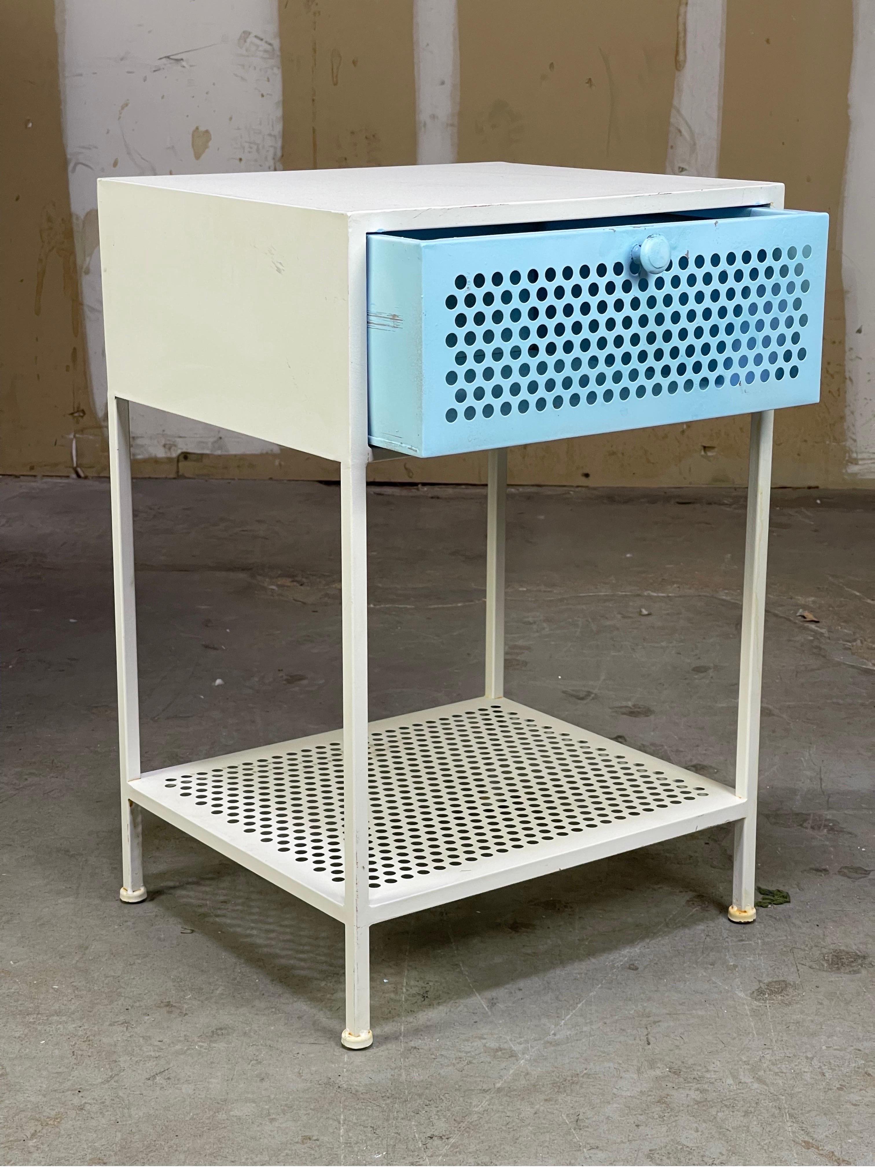 Mid Century Modern Nightstand Side Table in Painted Metal Industrial Cabinet  2