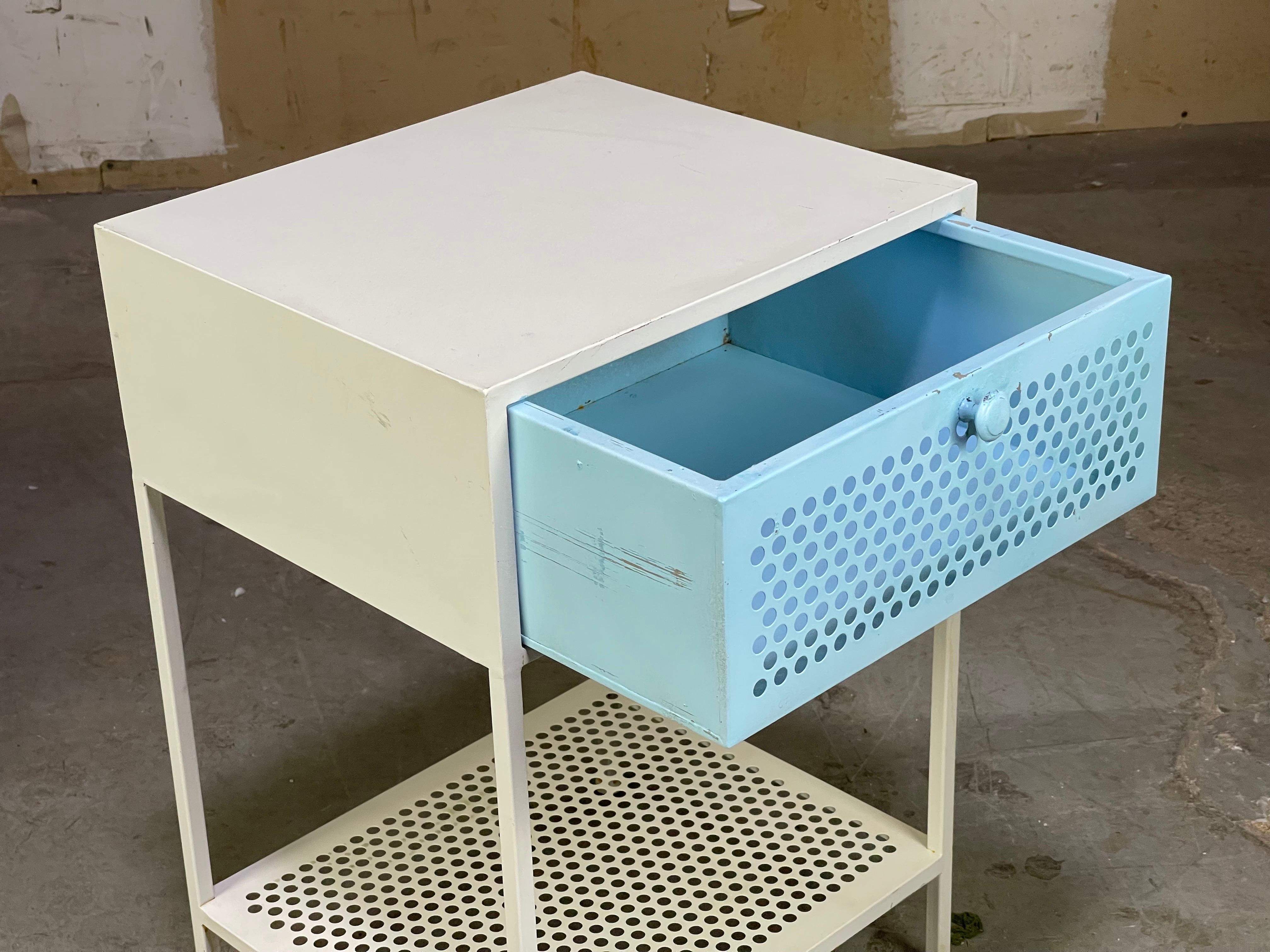 Mid Century Modern Nightstand Side Table in Painted Metal Industrial Cabinet  3