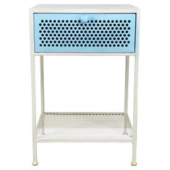 Mid Century Modern Nightstand Side Table in Painted Metal Industrial Cabinet