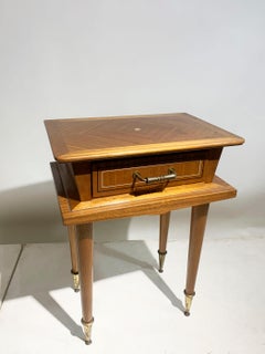 Mid-Century Modern Nightstand with Parquetry Top and Brass Sabot Feet, 1950's