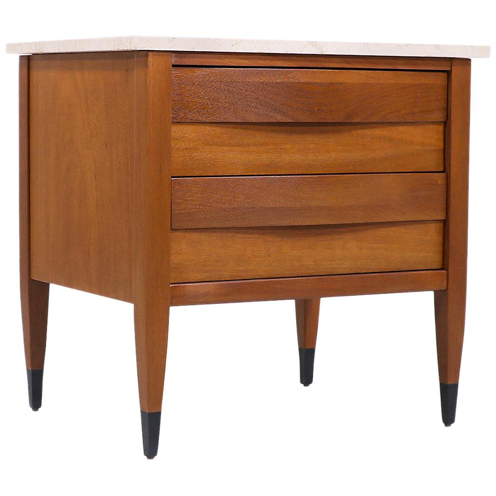Mid-Century Modern Nightstand with Travertine Top by American of Martinsville