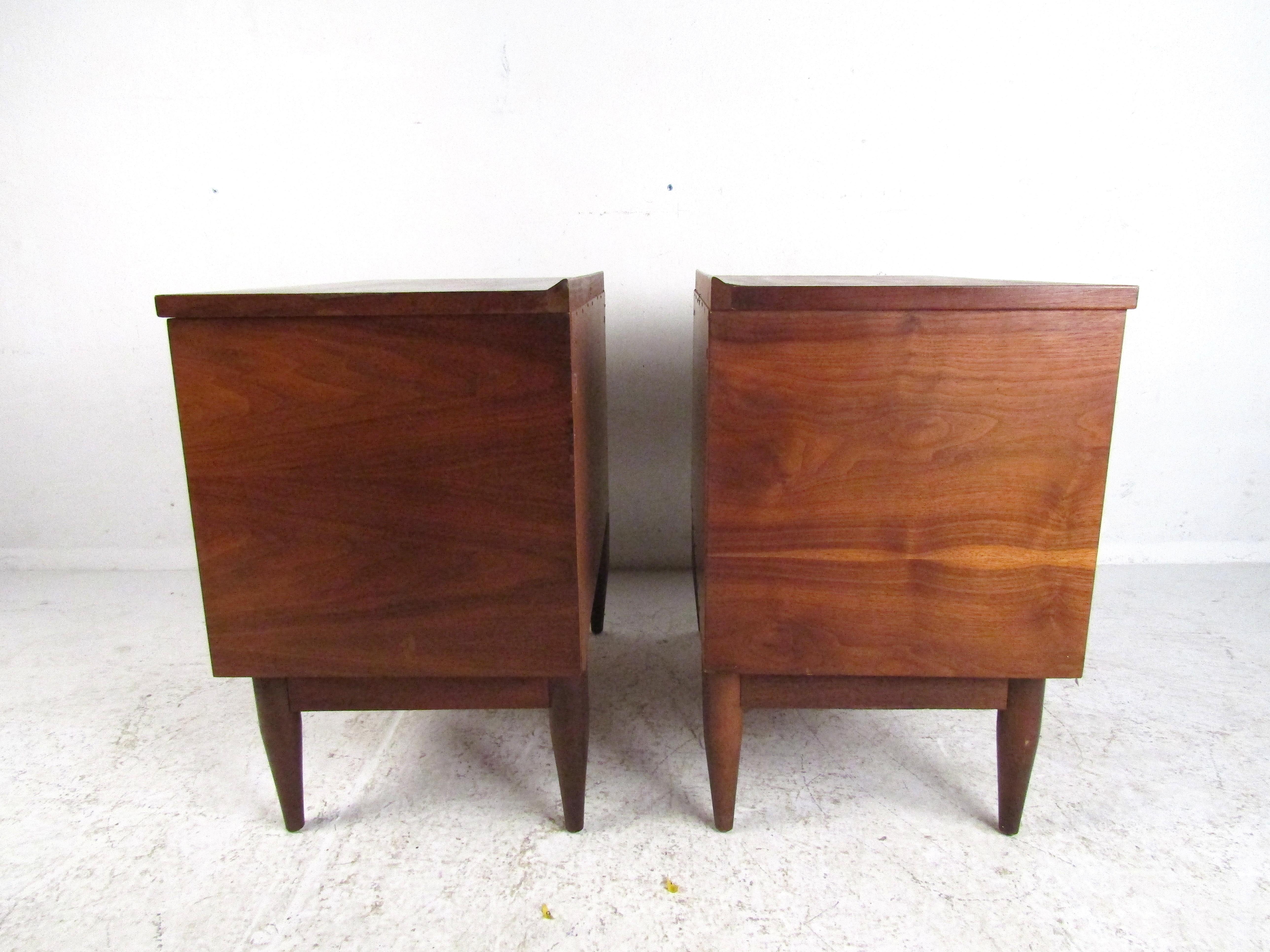 Walnut Mid-Century Modern Nightstands, a Pair