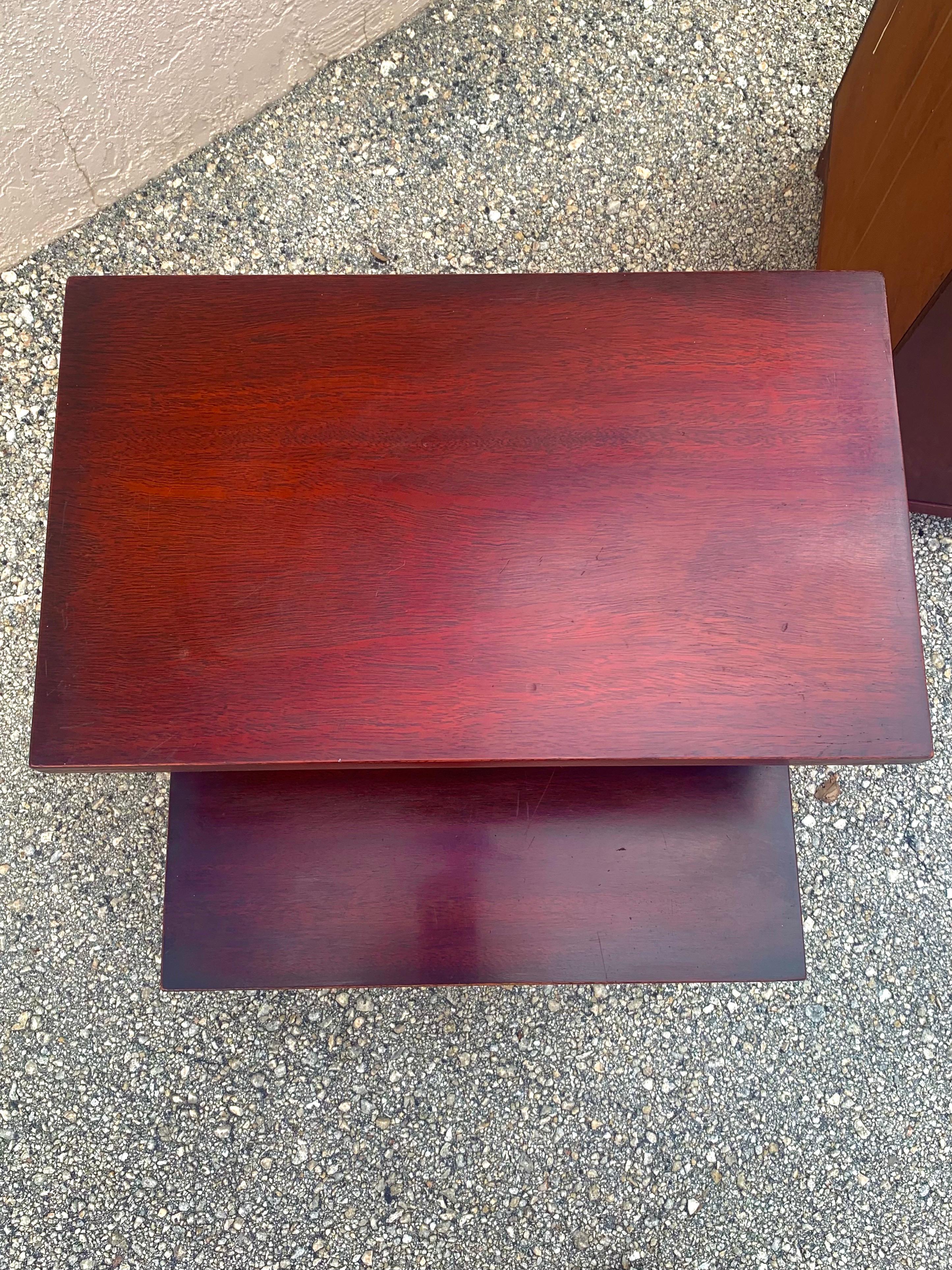 Brass Mid-Century Modern Nightstands by Kent Coffey in Mahogany, a Pair