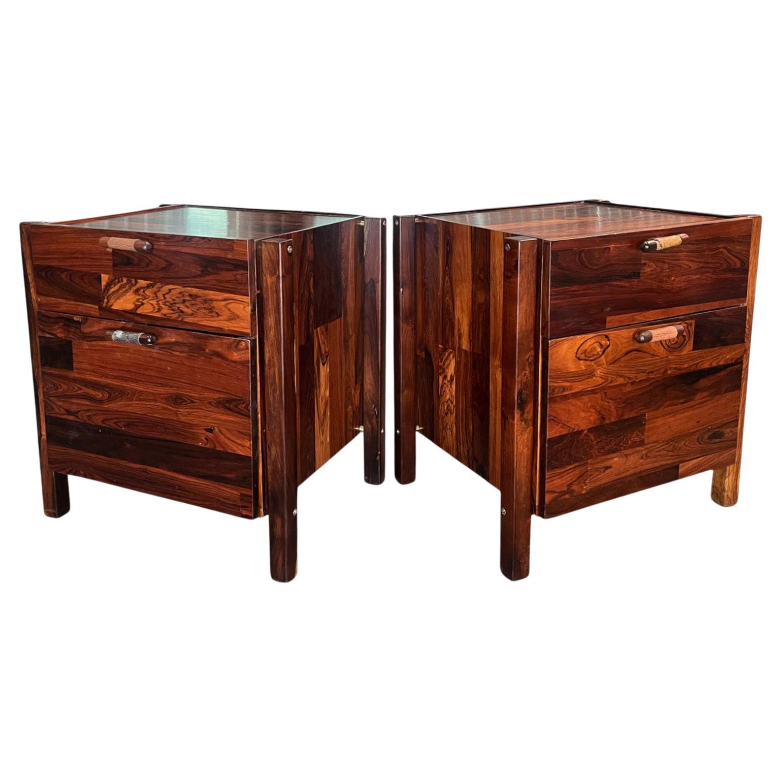 Mid Century Modern Nightstands File Cabinet pair Hardwood Jorge Zalszupin 1960 For Sale