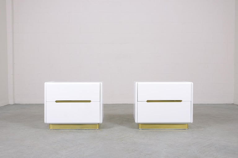 Carved White Mid-Century Modern Nightstands