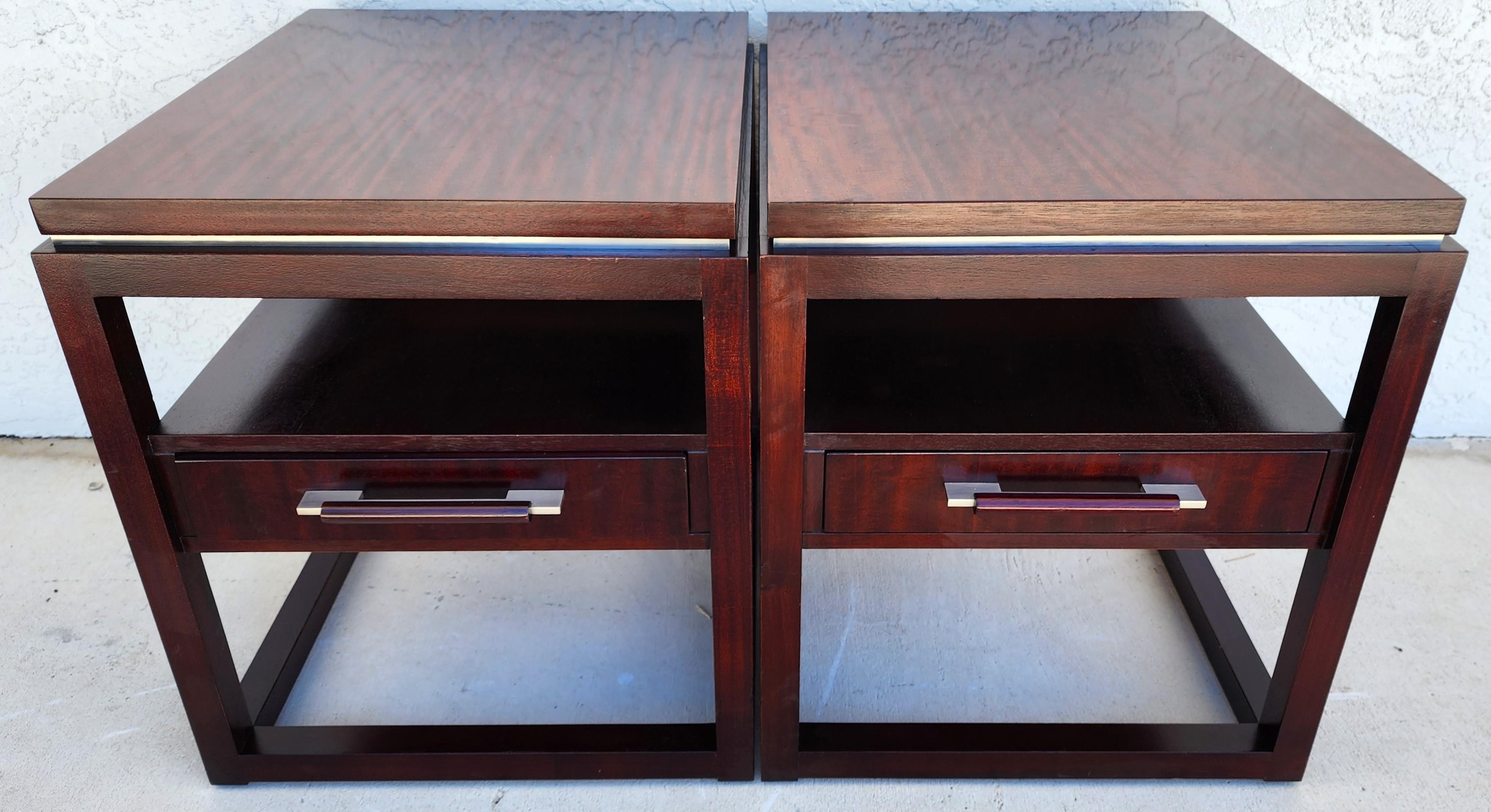 For FULL item description click on CONTINUE READING at the bottom of this page.

Offering One Of Our Recent Palm Beach Estate Fine Furniture Acquisitions Of A
Pair of Mid Century Modern Nightstands Side End Tables by HENREDON

Approximate