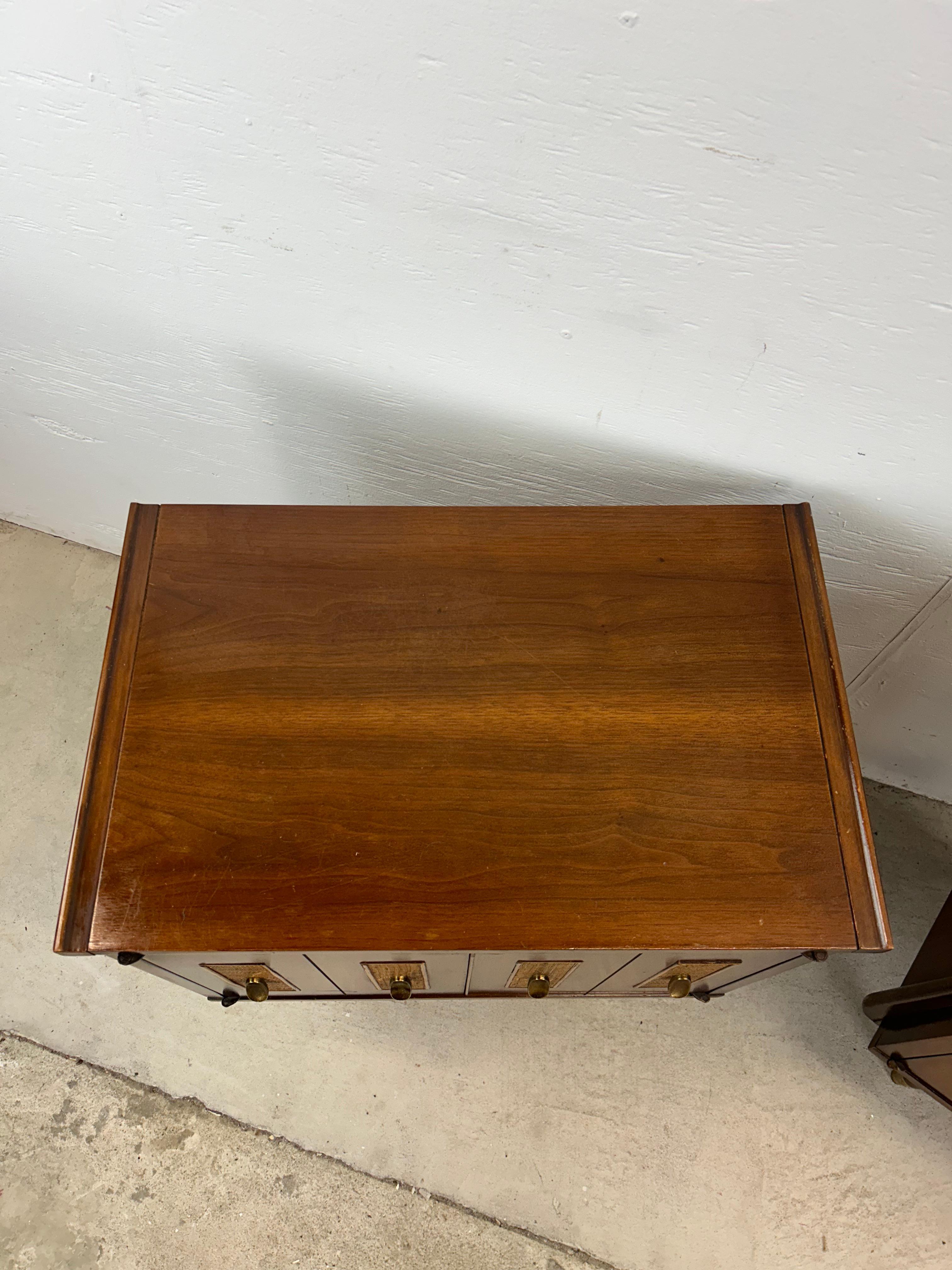 American Mid Century Modern Nightstands with Cane Front & Brass Hardware For Sale