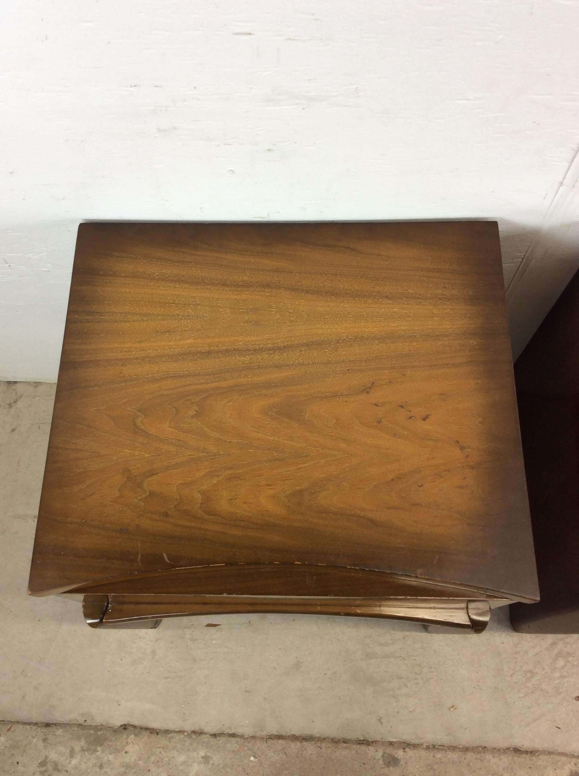 Veneer Mid Century Modern Nightstands with One Drawer & Sled Legs - A Pair For Sale