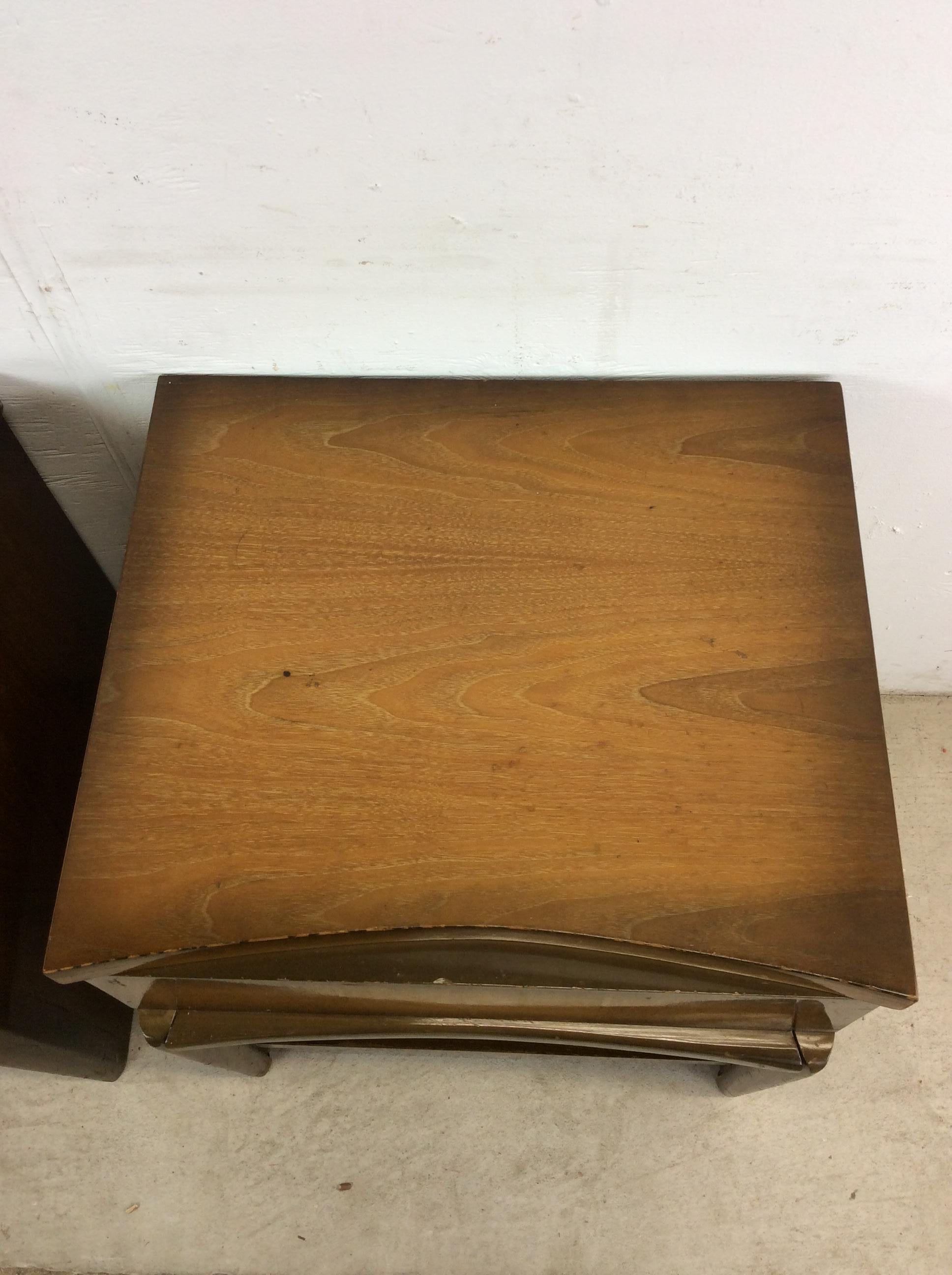 Mid Century Modern Nightstands with One Drawer & Sled Legs - A Pair In Good Condition For Sale In Freehold, NJ