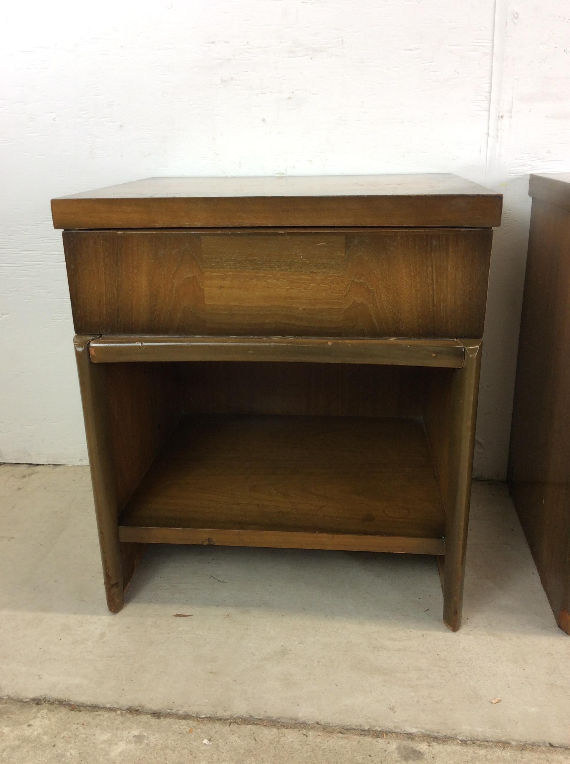 20th Century Mid Century Modern Nightstands with One Drawer & Sled Legs - A Pair For Sale