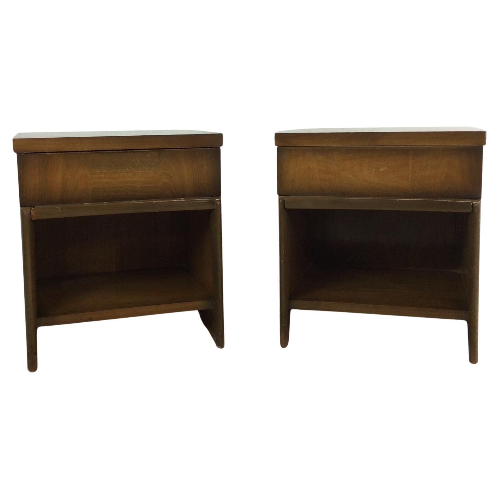 Mid Century Modern Nightstands with One Drawer & Sled Legs - A Pair For Sale