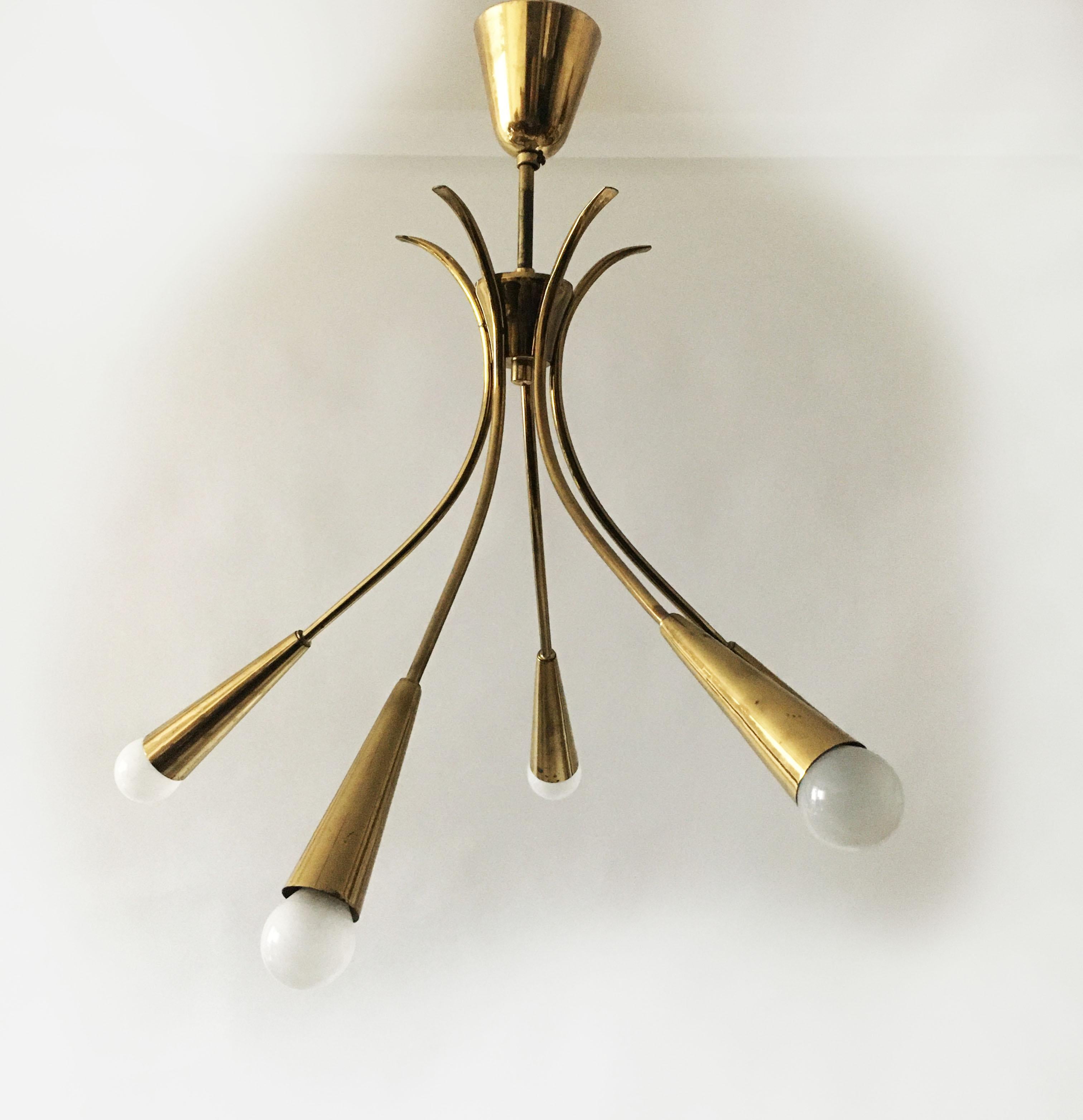 Mid-Century Modern Nikoll brass chandelier, Austria, 1950s.