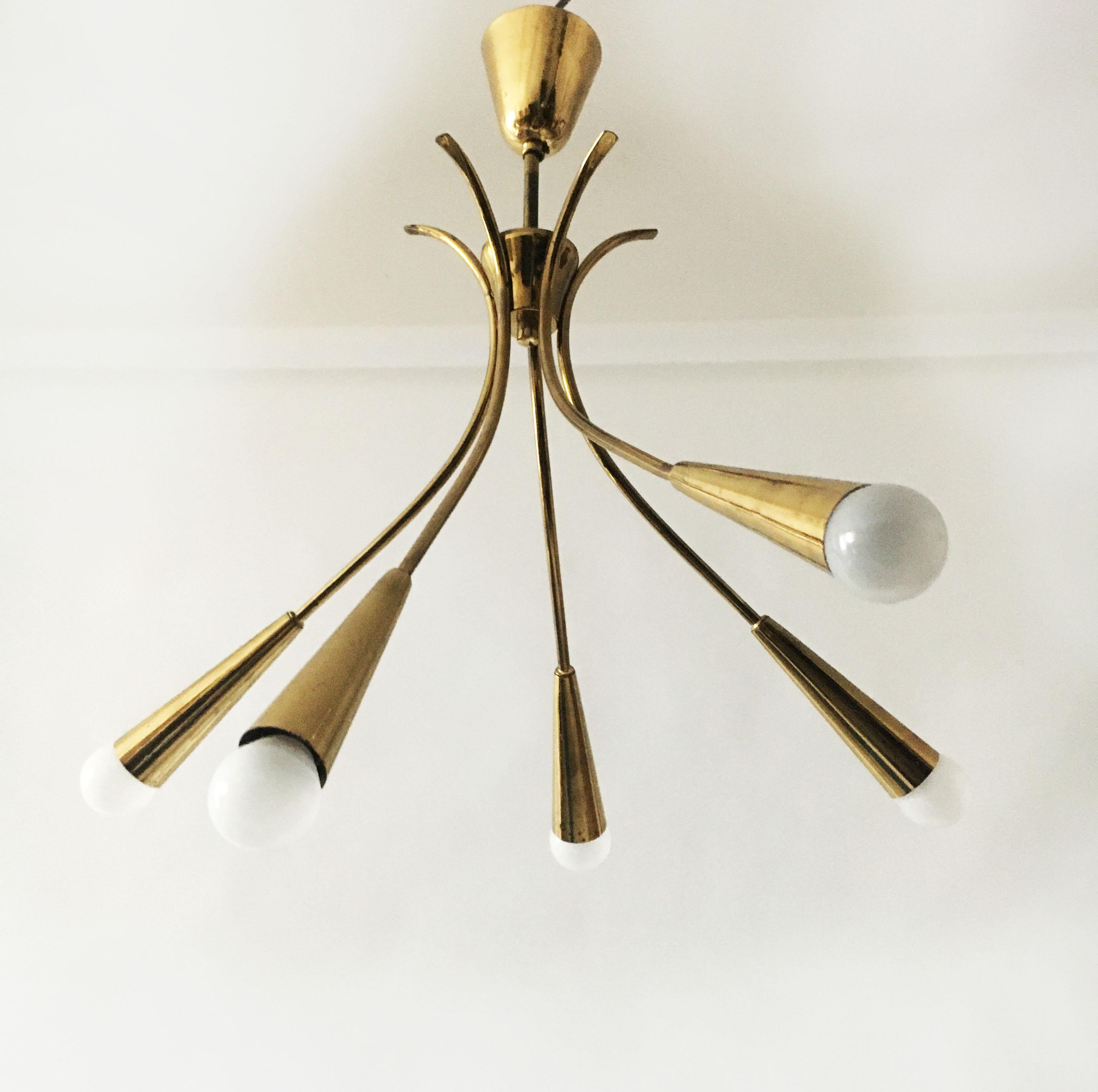 Mid-Century Modern Nikoll Brass Chandelier, Austria, 1950s In Good Condition In Vienna, AT