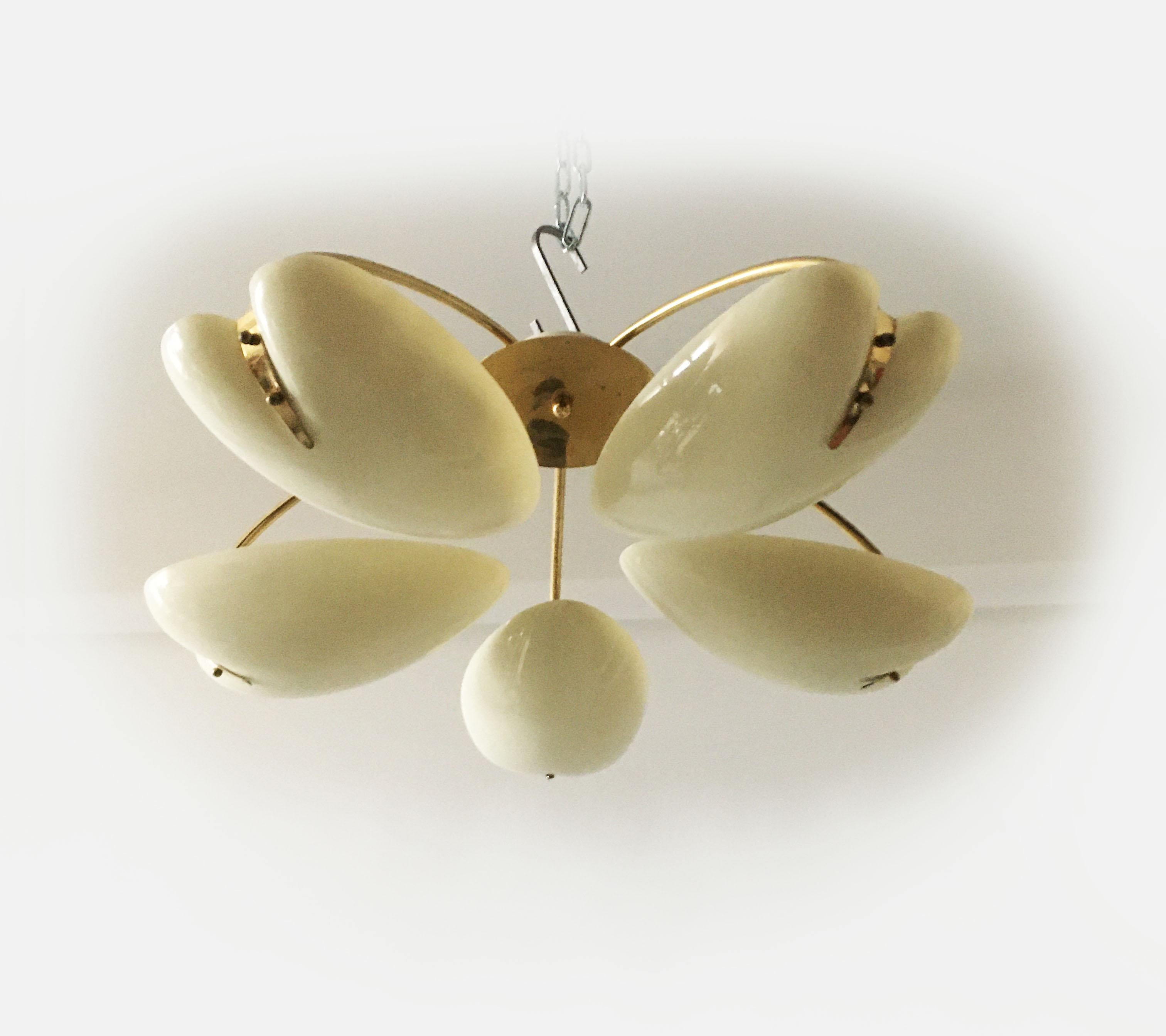 Mid-Century Modern Nikoll brass Lucite chandelier, Austria, 1950s.