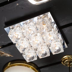 Mid-Century Modern Nine Cube Chrome & Glass Flush Mount Chandelier by Sciolari