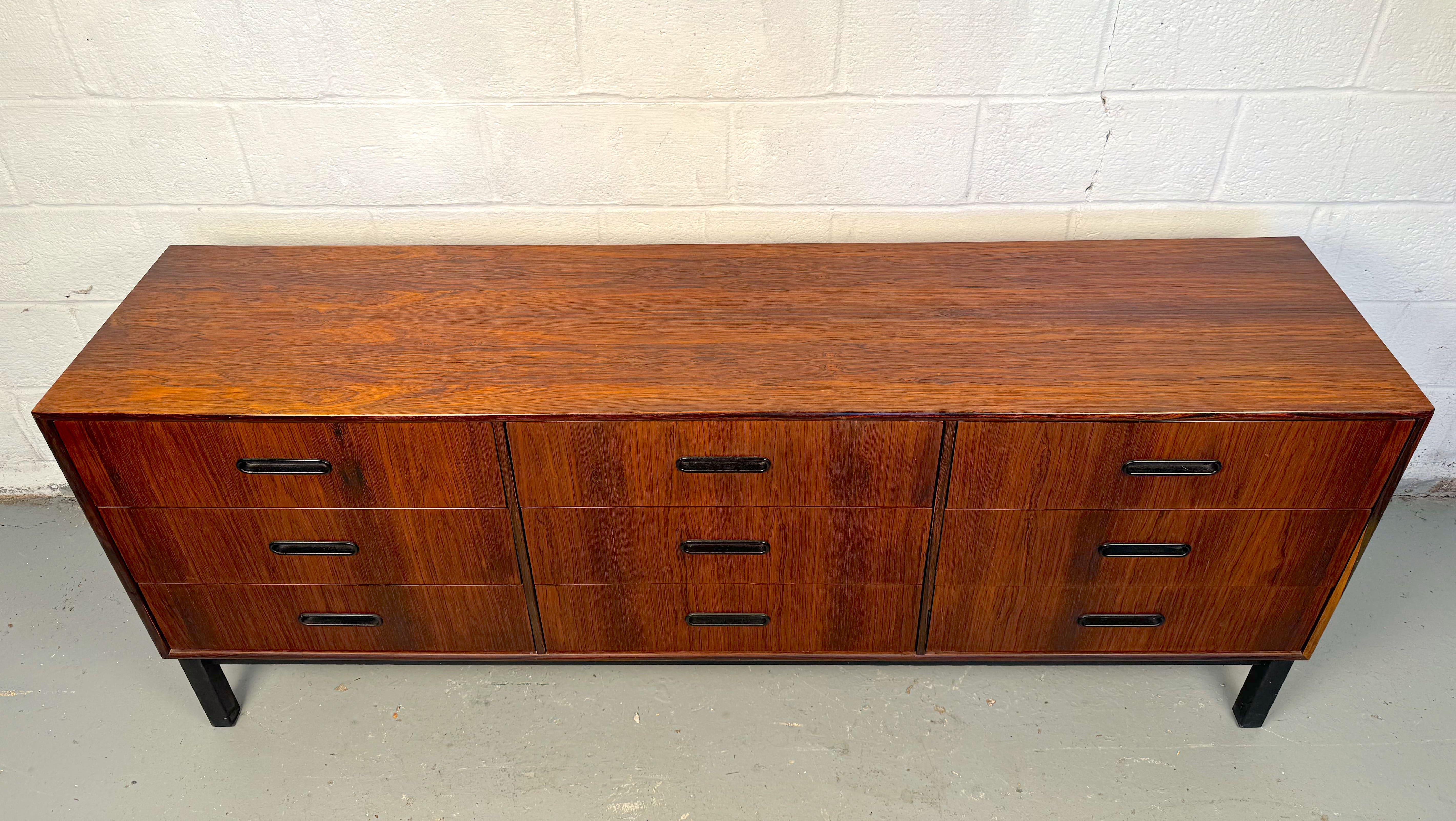 20th Century Mid-Century Modern Nine Drawer Rosewood Dresser