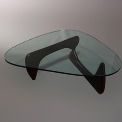 Mid-Century Modern S. Noguchi Sculptural Walnut and Glass Rudder Coffee Table