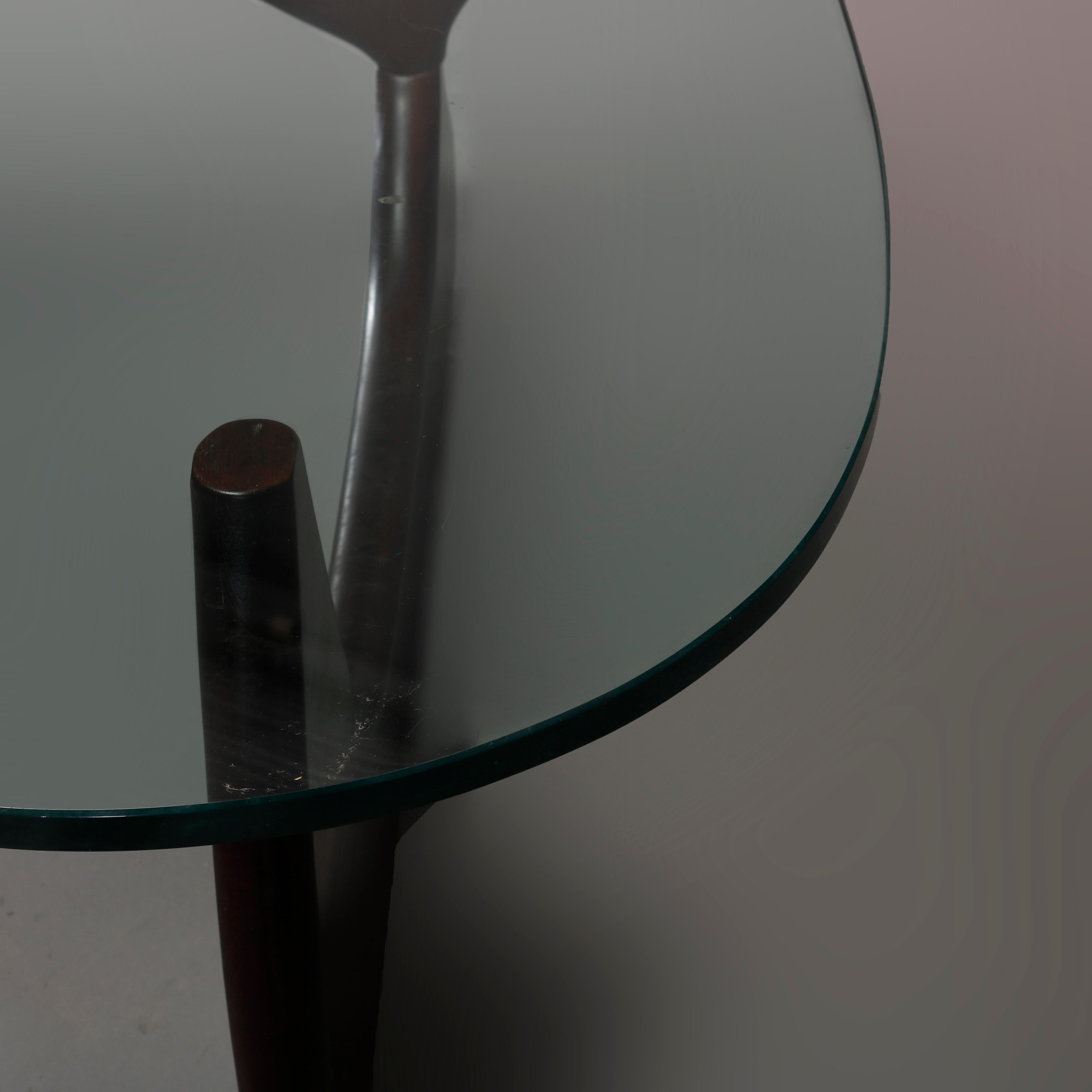 Mid-Century Modern S. Noguchi Sculptural Walnut and Glass Rudder Coffee Table 1