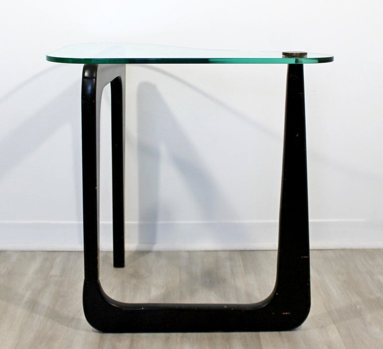 Mid-Century Modern Noguchi Style Boomerang Glass Black Side End Table