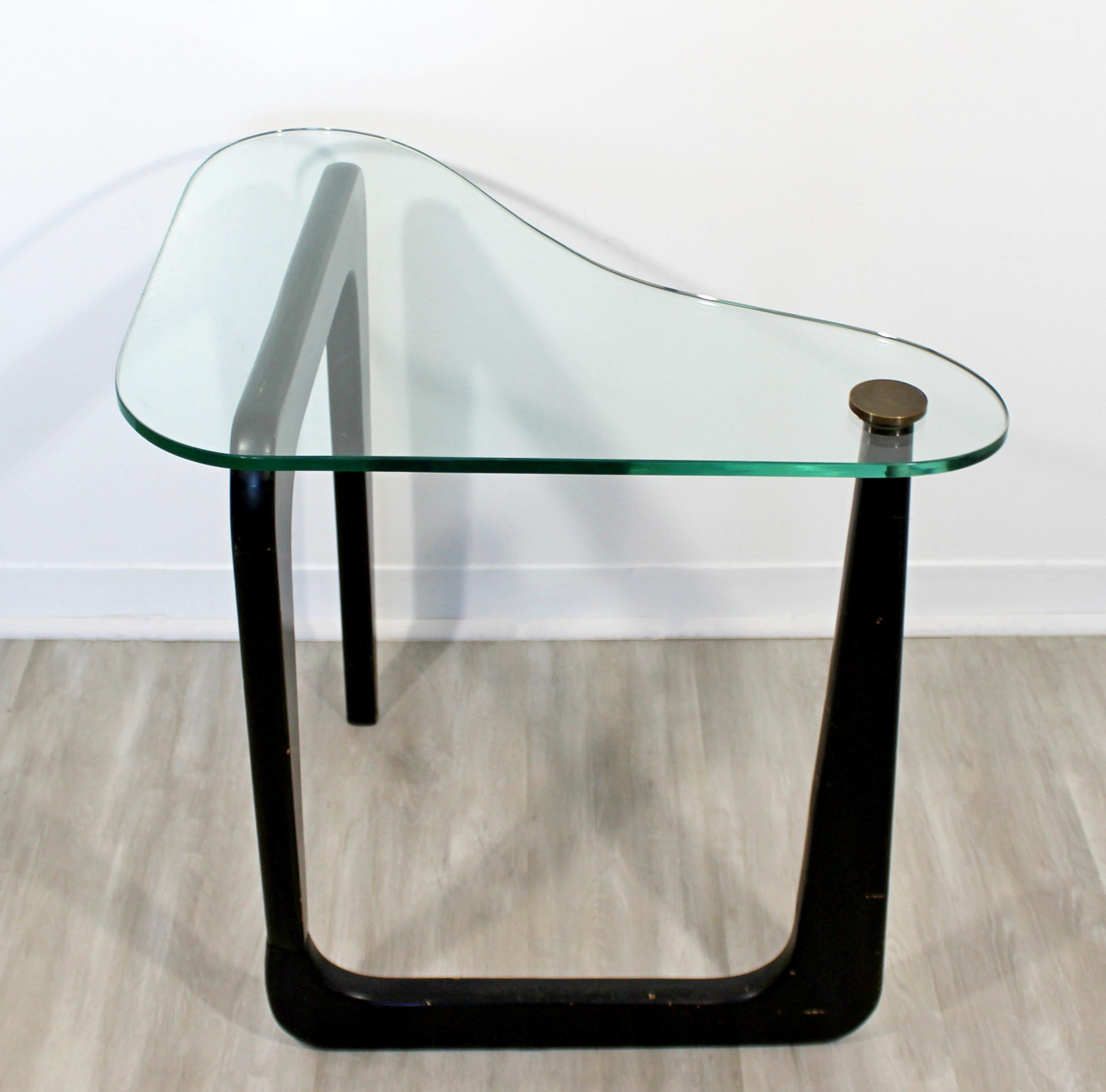 Mid-Century Modern Noguchi Style Boomerang Glass Black Side End Table, 1960s 1