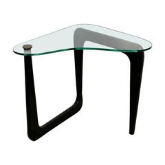 Mid-Century Modern Noguchi Style Boomerang Glass Black Side End Table, 1960s