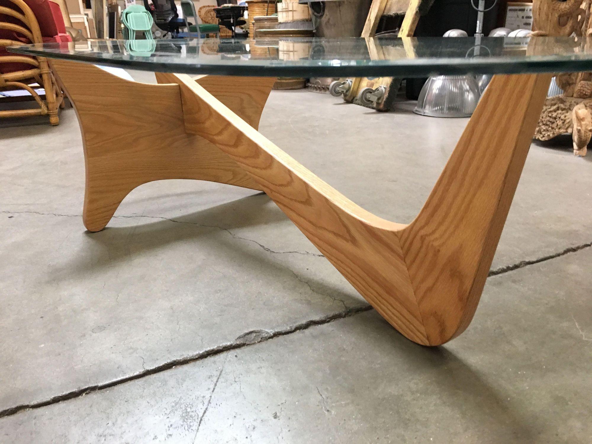 Mid-Century Modern Noguchi Style Oval Glass Coffee Table 4