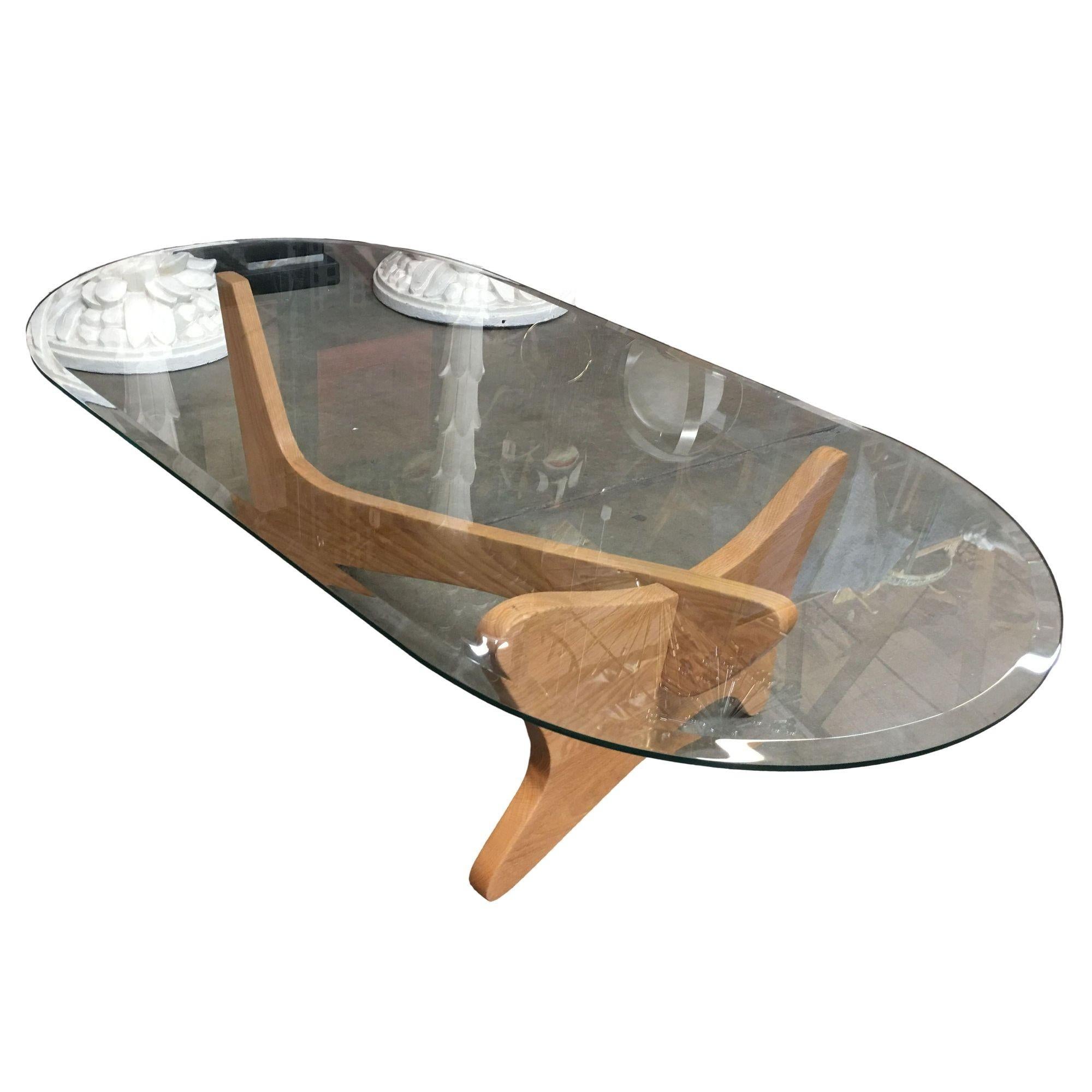 American Mid-Century Modern Noguchi Style Oval Glass Coffee Table For Sale