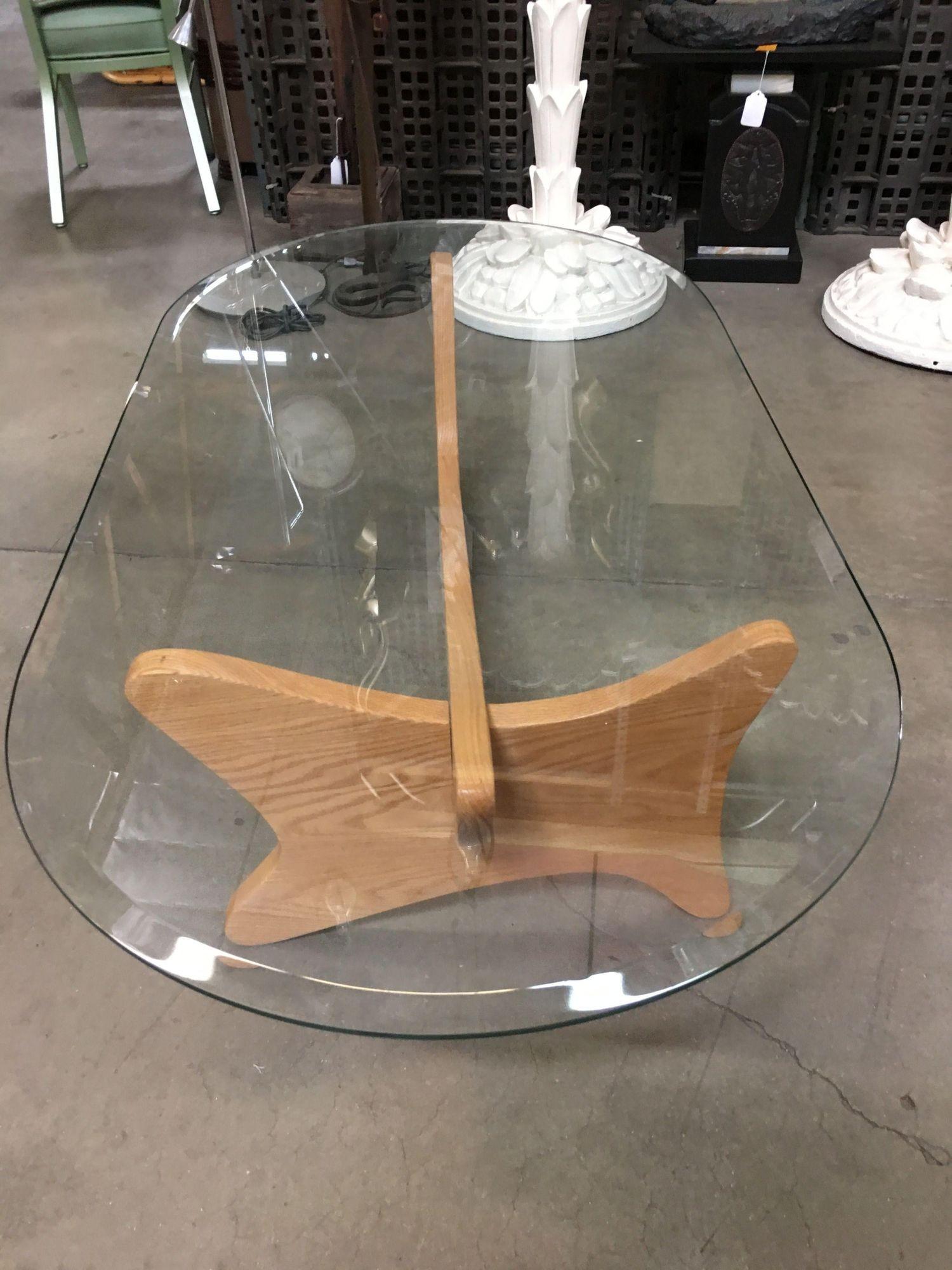 Mid-Century Modern Noguchi Style Oval Glass Coffee Table 1