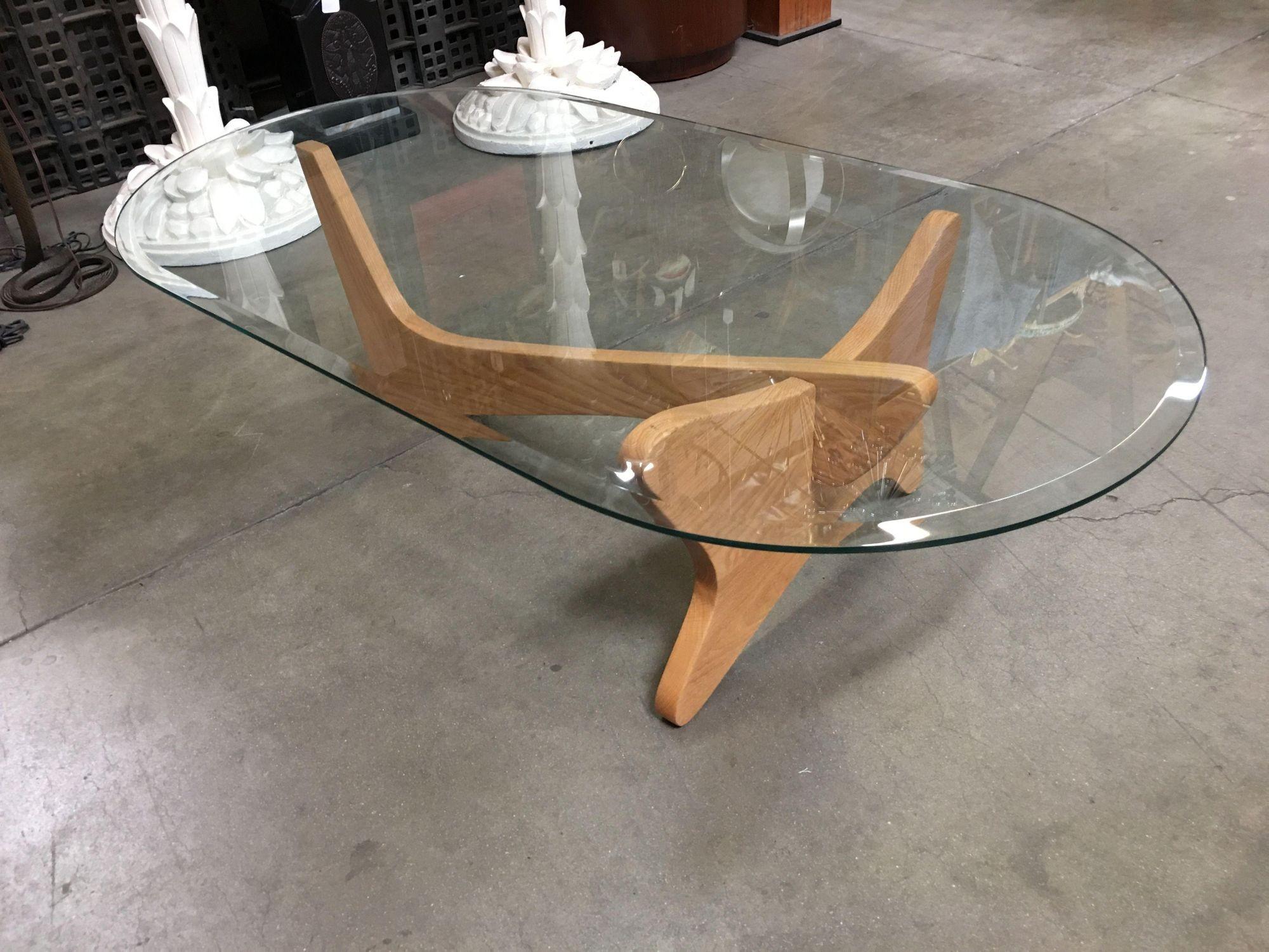 Mid-Century Modern Noguchi Style Oval Glass Coffee Table 2
