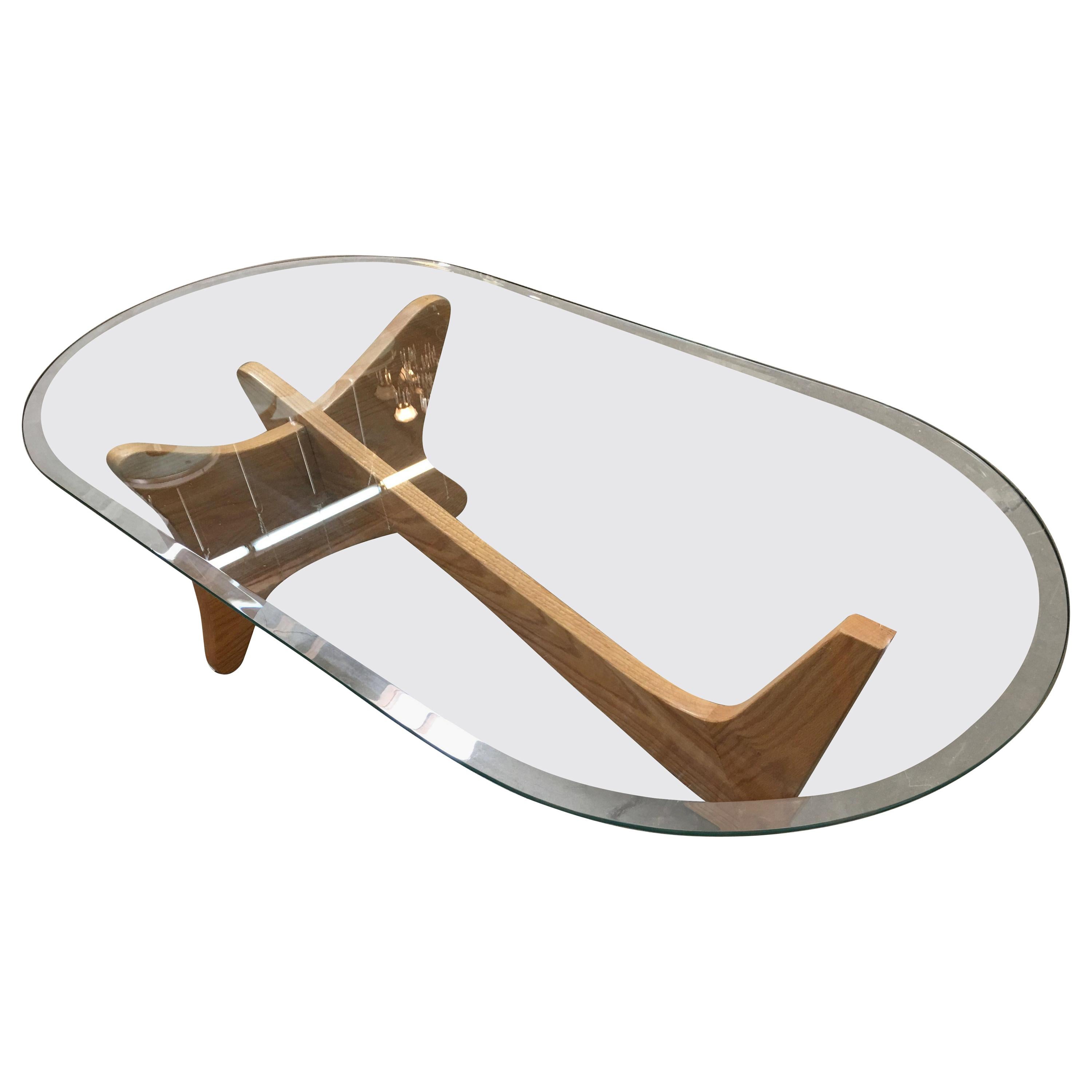 MidCentury Modern Noguchi Style Oval Glass Coffee Table For Sale at