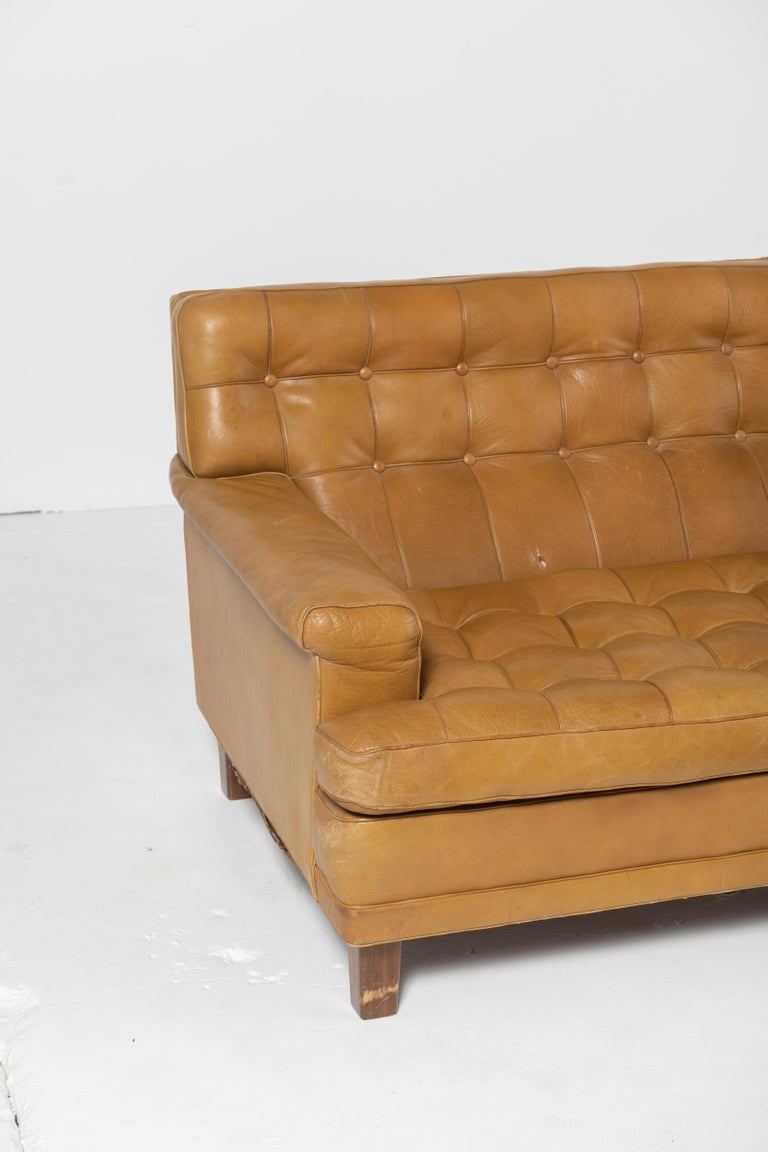 Swedish Mid-Century Modern Norell Sofa with Original Buffalo Cognac Leather For Sale