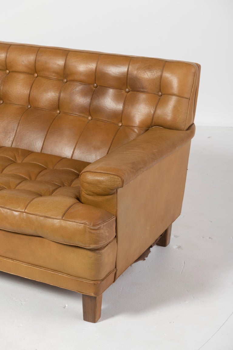 Mid-20th Century Mid-Century Modern Norell Sofa with Original Buffalo Cognac Leather For Sale