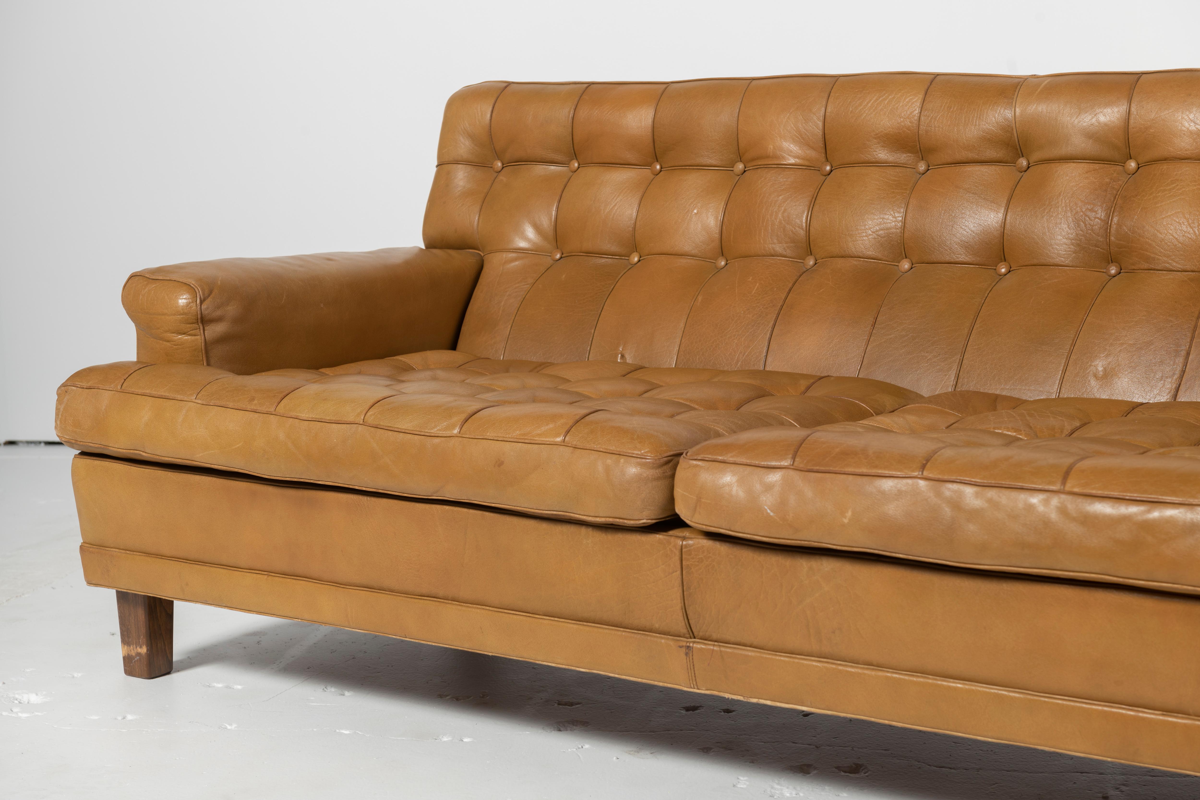Mid-Century Modern Norell Sofa with Original Buffalo Cognac Leather 1