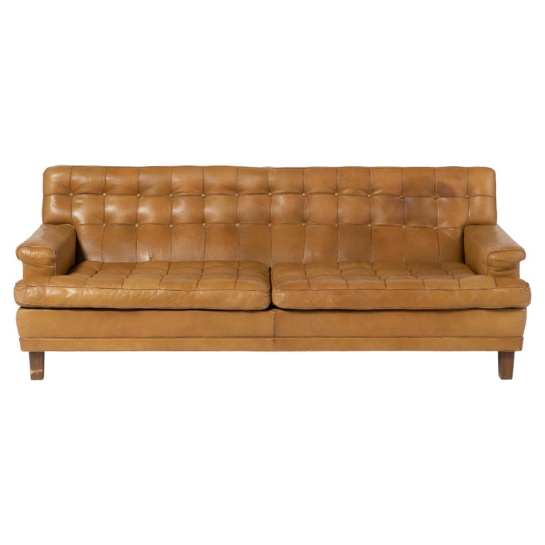 Mid-Century Modern Norell Sofa with Original Buffalo Cognac Leather For Sale