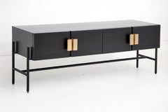 Mid-Century Modern Norse TV Stand in Black Ash, Brass, by Railis Design