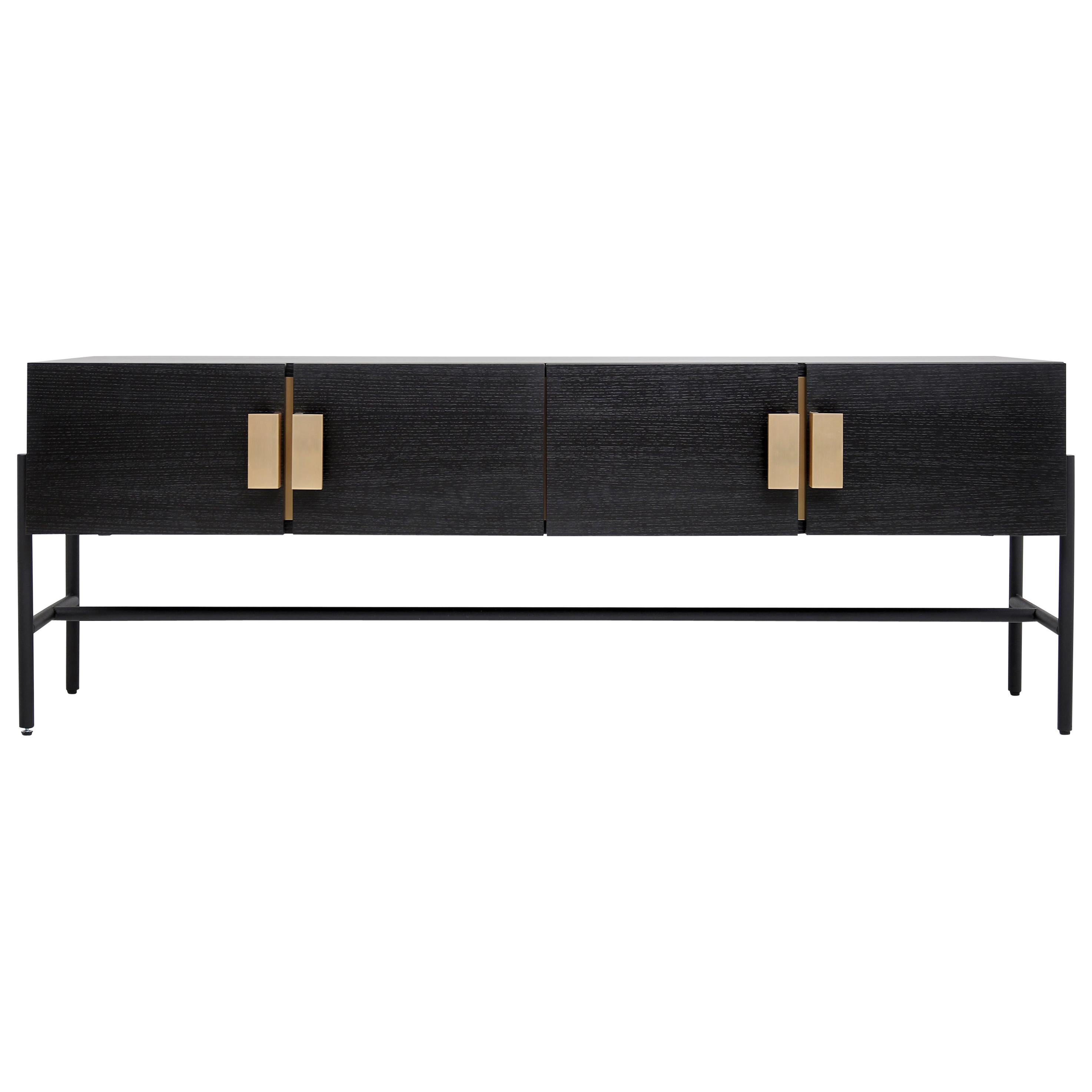 Mid-Century Modern Norse TV Stand in Black Ash, Brass, by Railis Design For Sale