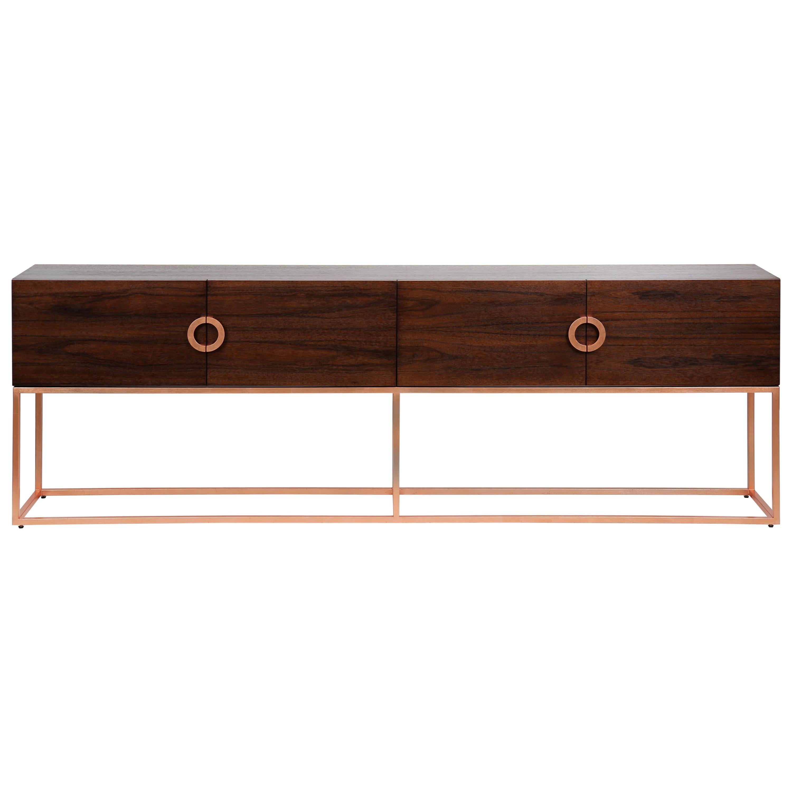 Mid-Century Modern Norse TV Stand in Walnut, Copper Leaf, by Railis Design For Sale