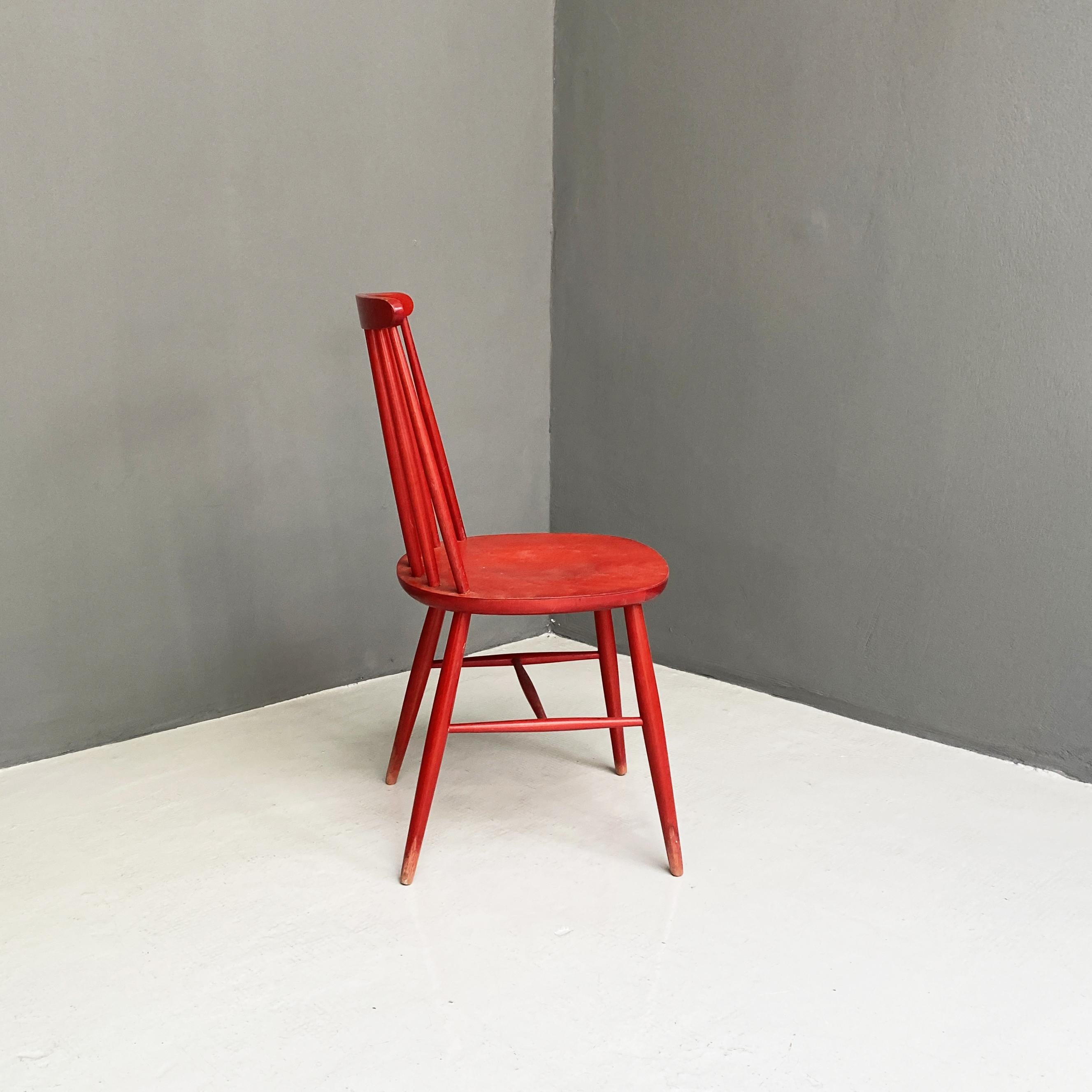European Mid-Century Modern Northern Europe Red Wooden Chair, 1960s For Sale