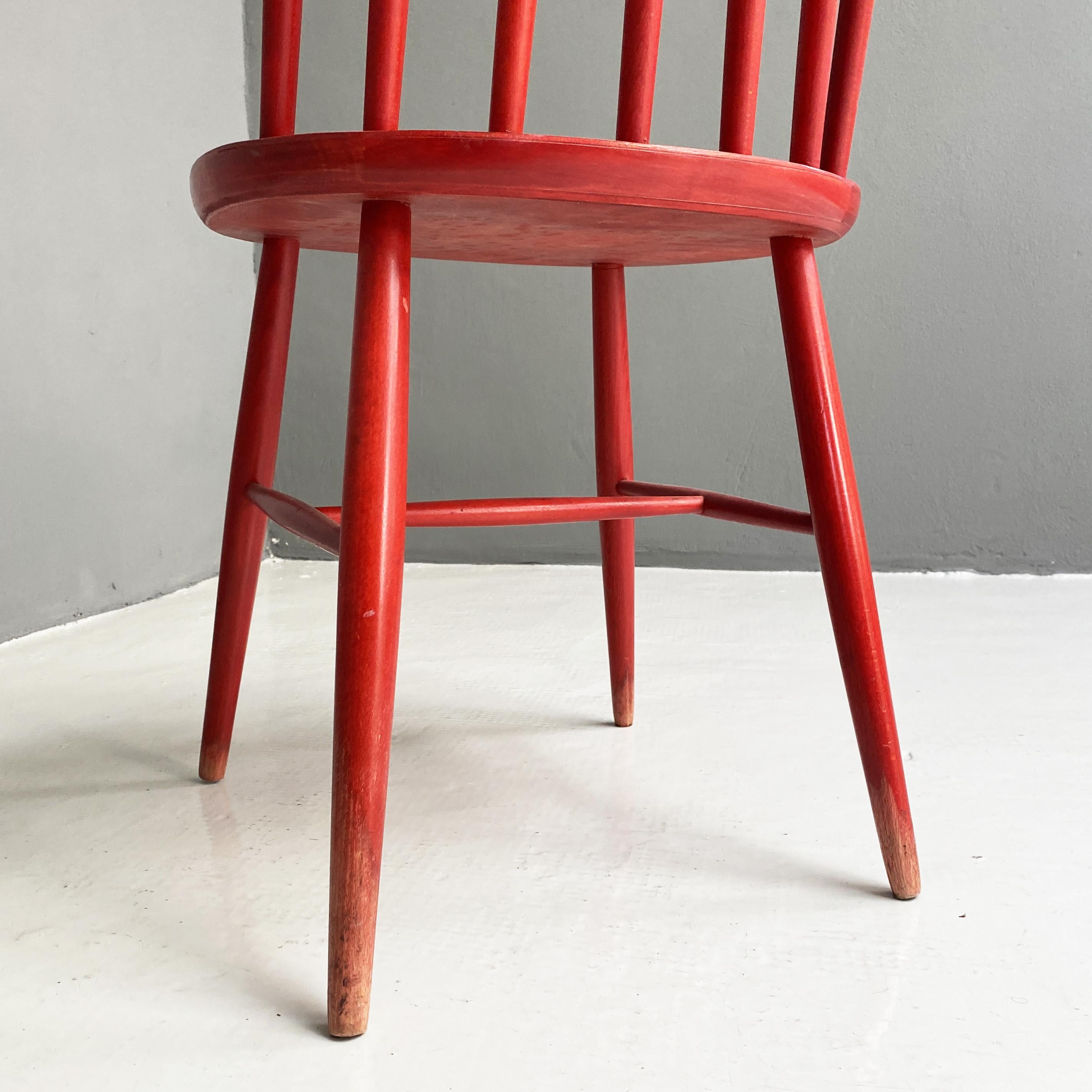 Mid-20th Century Mid-Century Modern Northern Europe Red Wooden Chair, 1960s For Sale