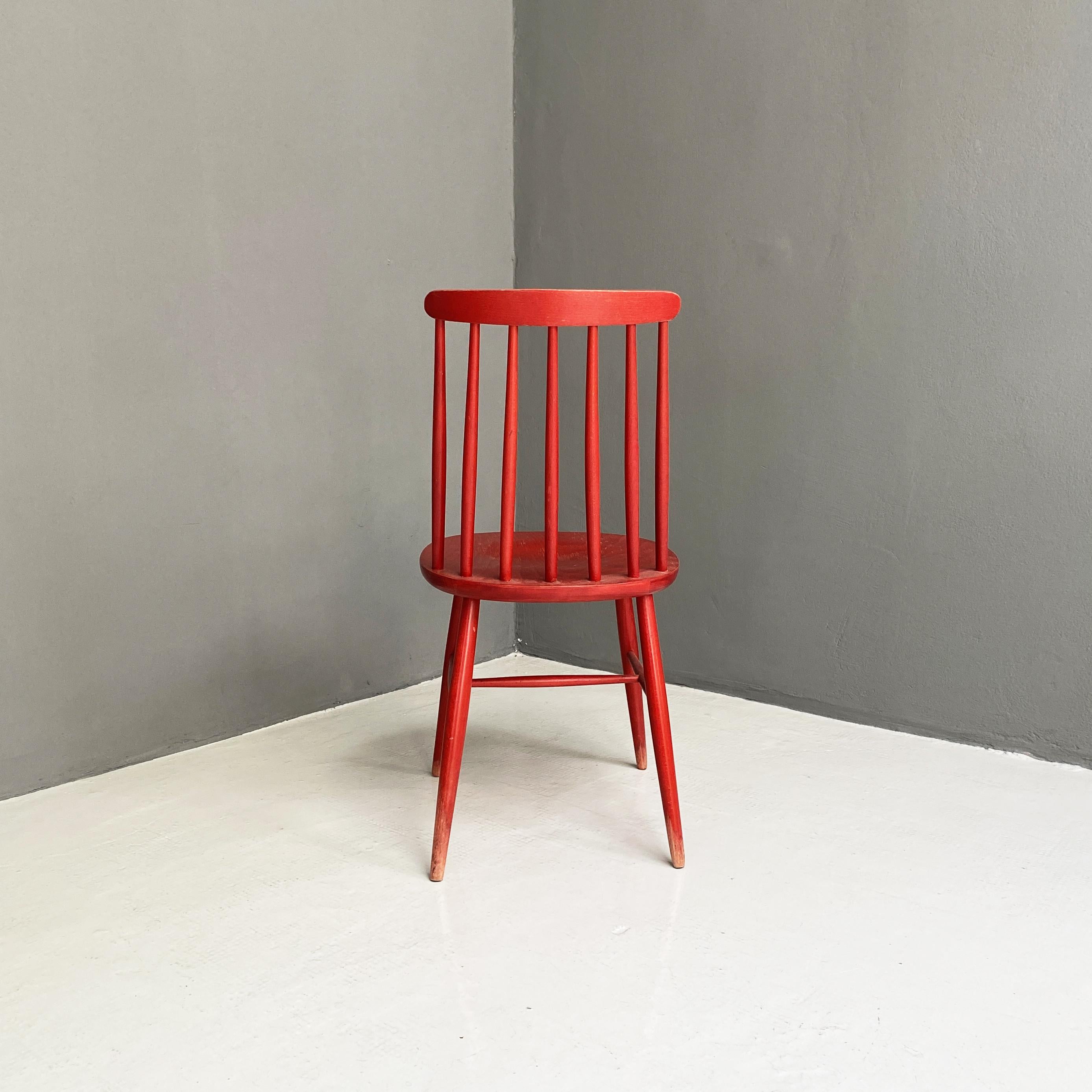 Mid-Century Modern Northern Europe Red Wooden Chair, 1960s For Sale 1