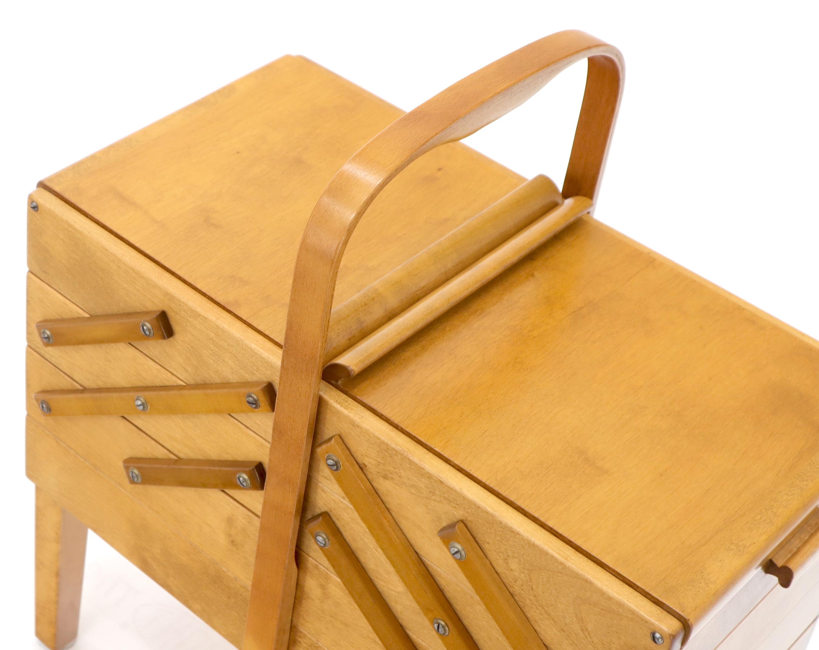 Mid-Century Modern Norwegian Birch Sewing Caddy Stand 1
